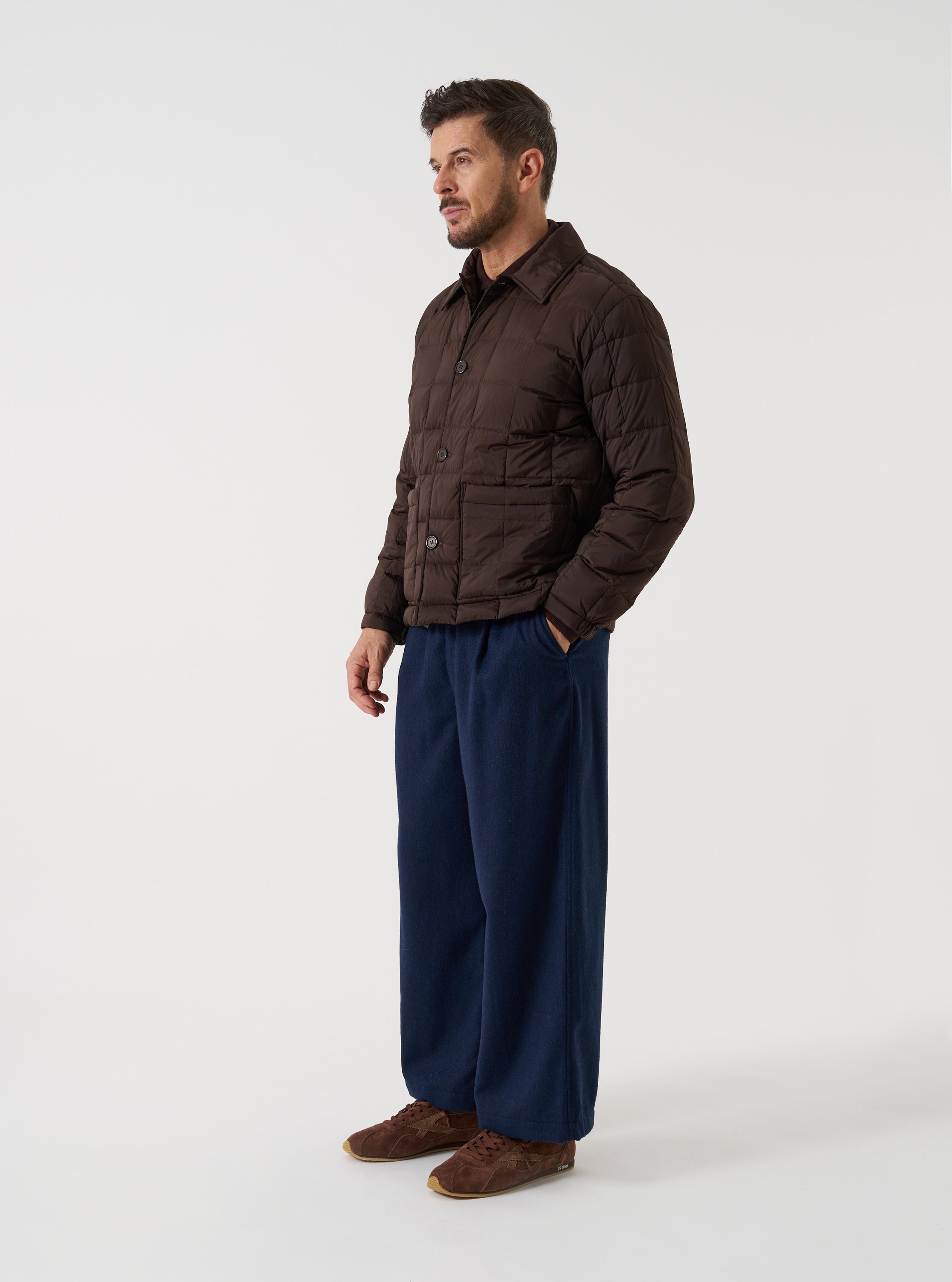 Men's Brown Nylon Soft Shell Down Rams Jacket – Universal Works