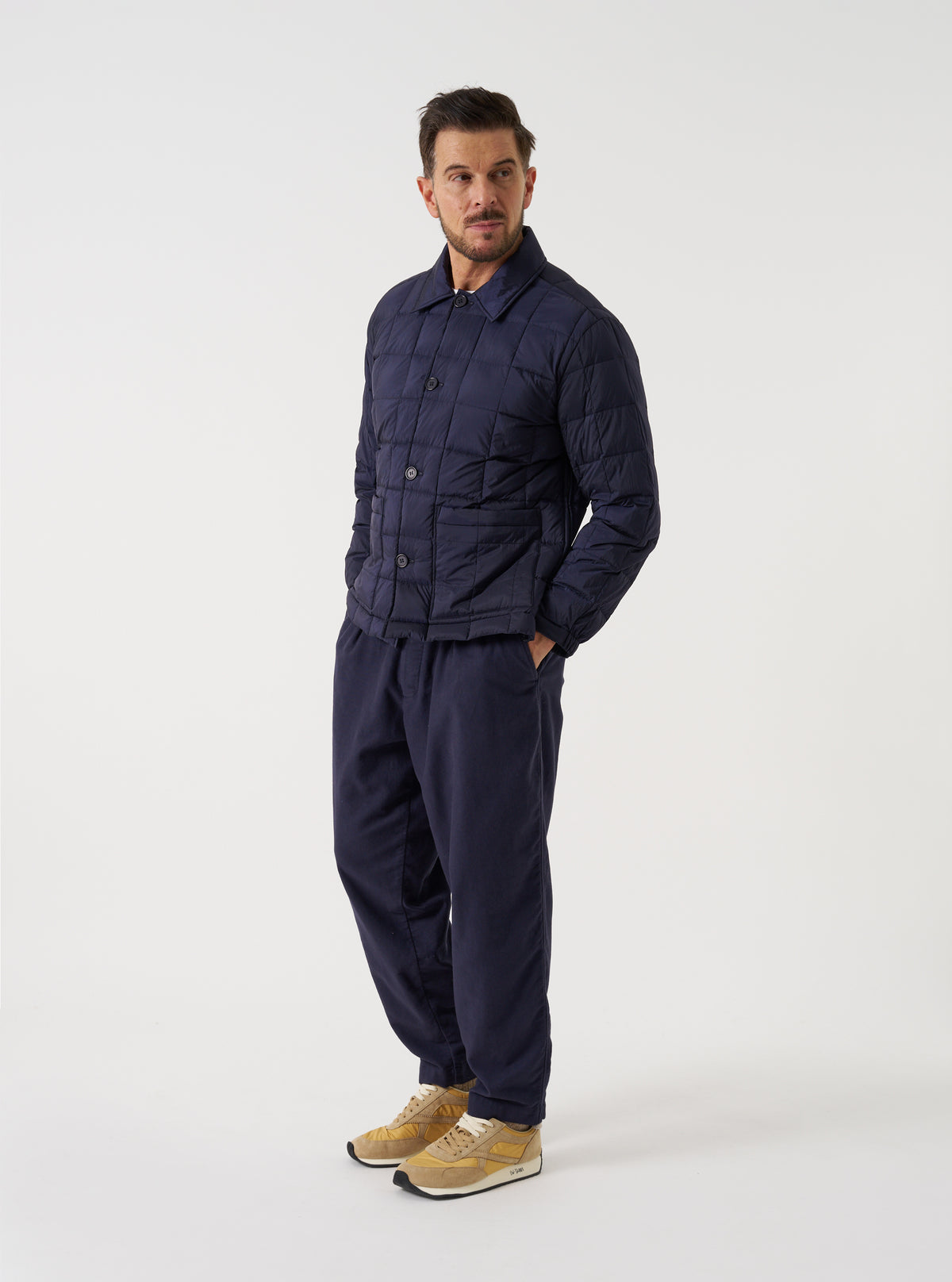 TAION x Universal Works Navy Nylon Soft Shell Down Rams Jacket