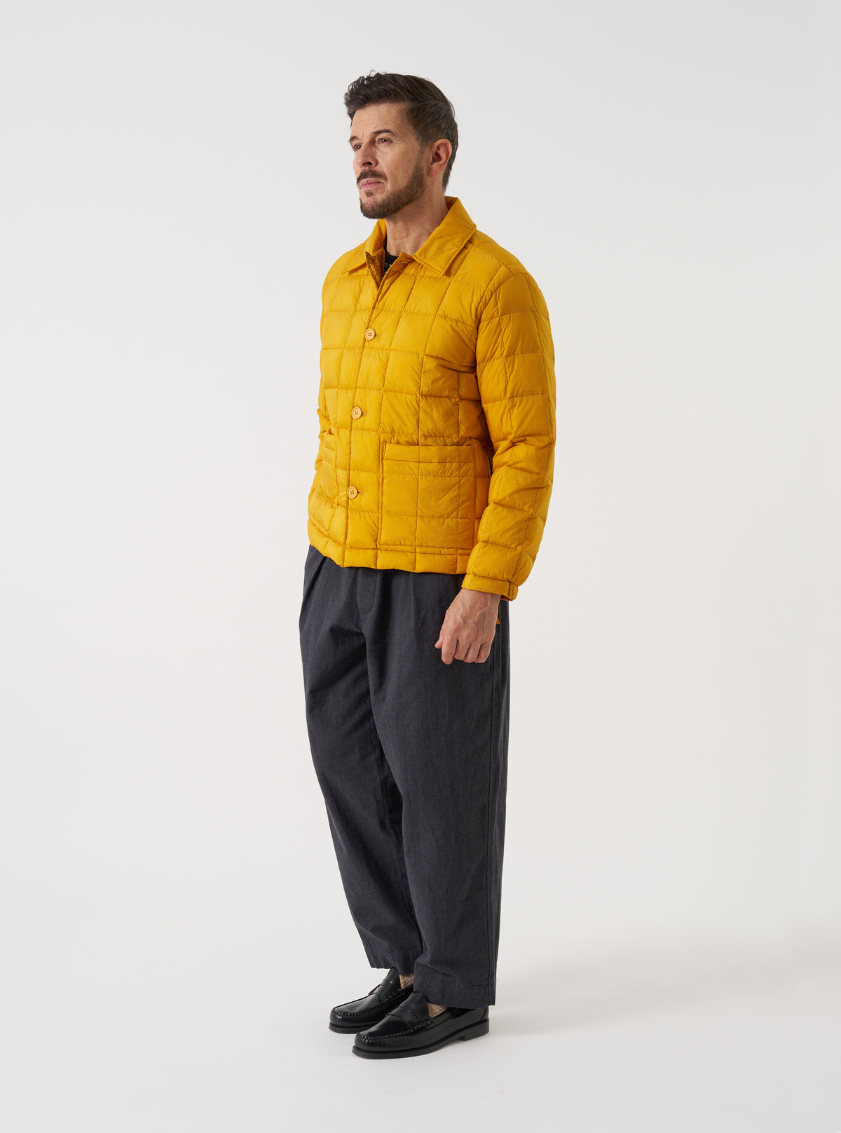 TAION x Universal Works Yellow Nylon Soft Shell Down Rams Jacket