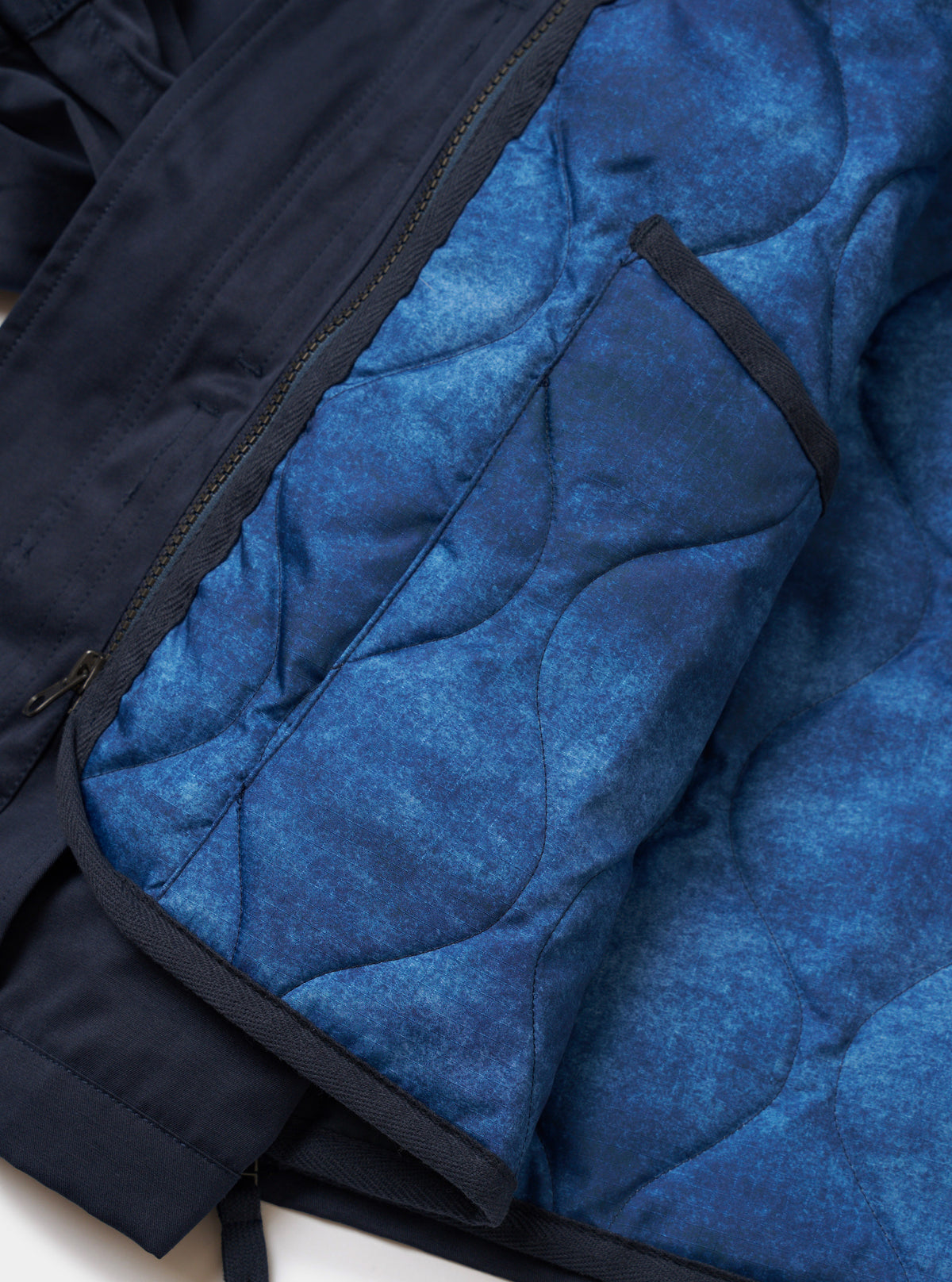 TAION x Universal Works Navy/Cloud Camo Twill Down RAF Jacket