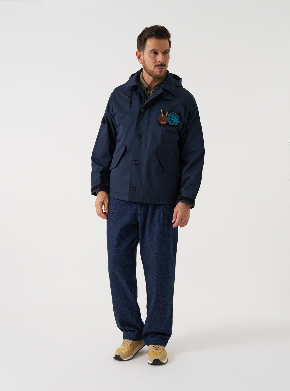 TAION x Universal Works Navy/Cloud Camo Twill Down RAF Jacket