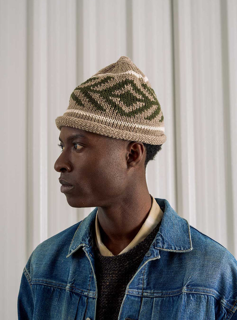 cableami® Beige Wool Jacquard Watch Cap