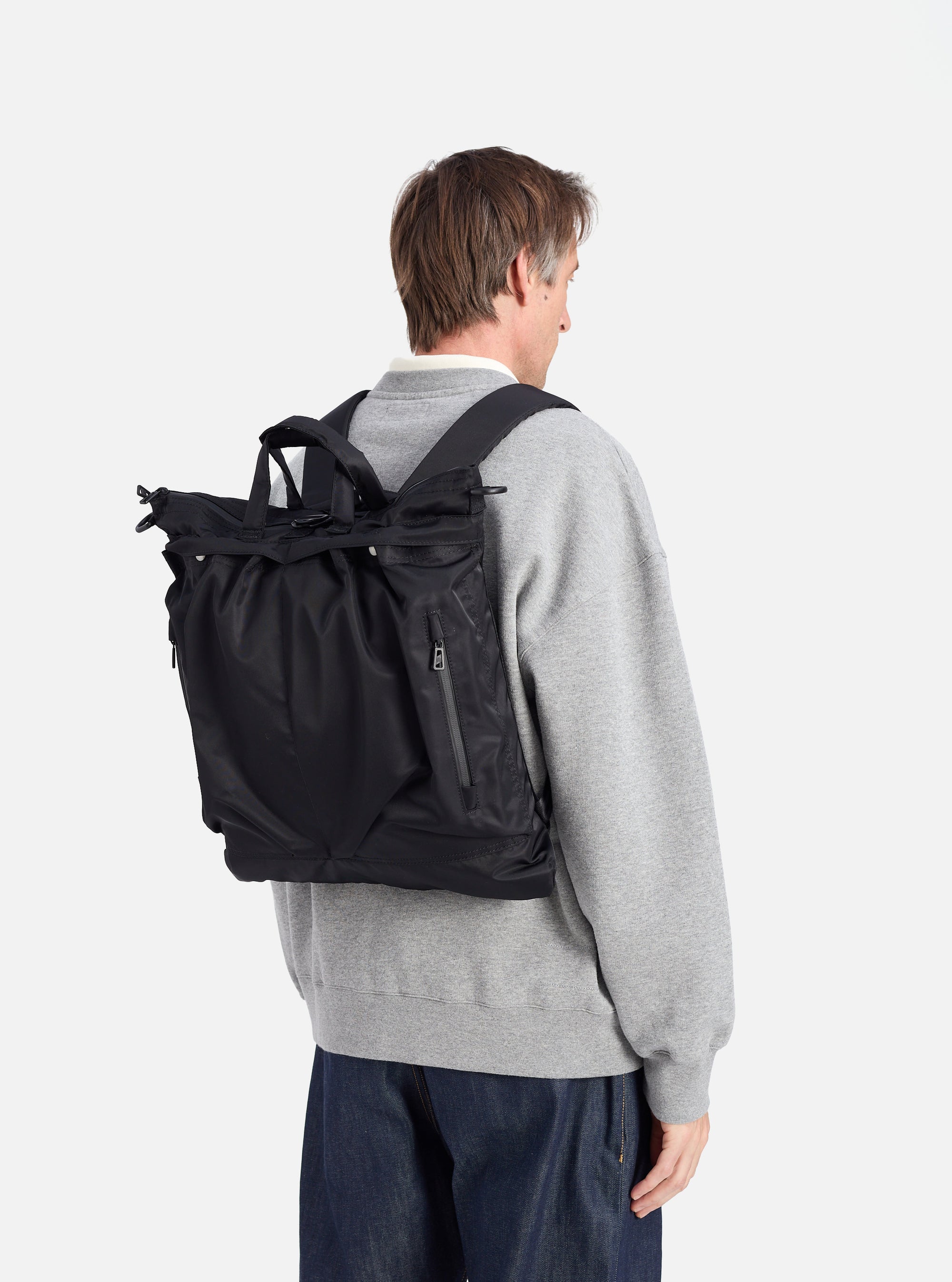 F/CE. Black Recycled Twill 3-Way Helmet Bag Universal Works F/CE. Black Recycled Twill 3-Way Helmet Bag Universal Works
