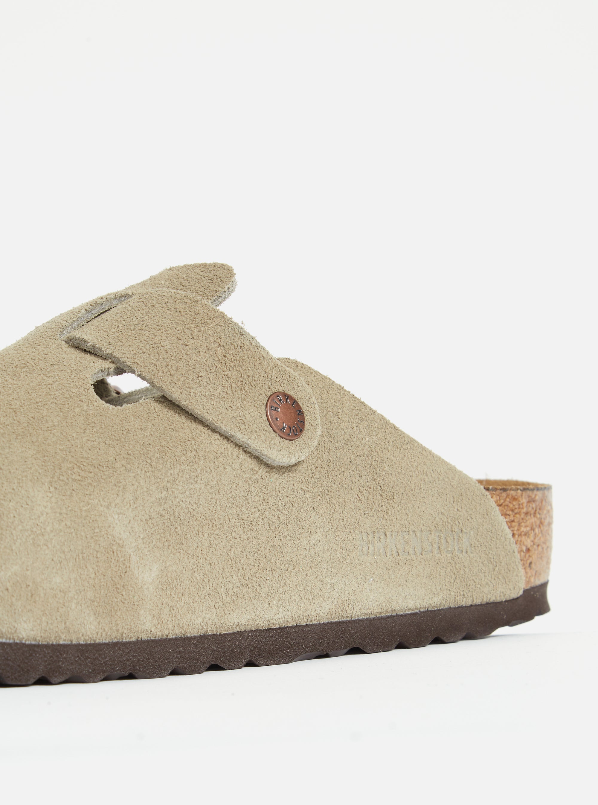 Birkenstock Boston Soft Footbed in Taupe Suede Leather