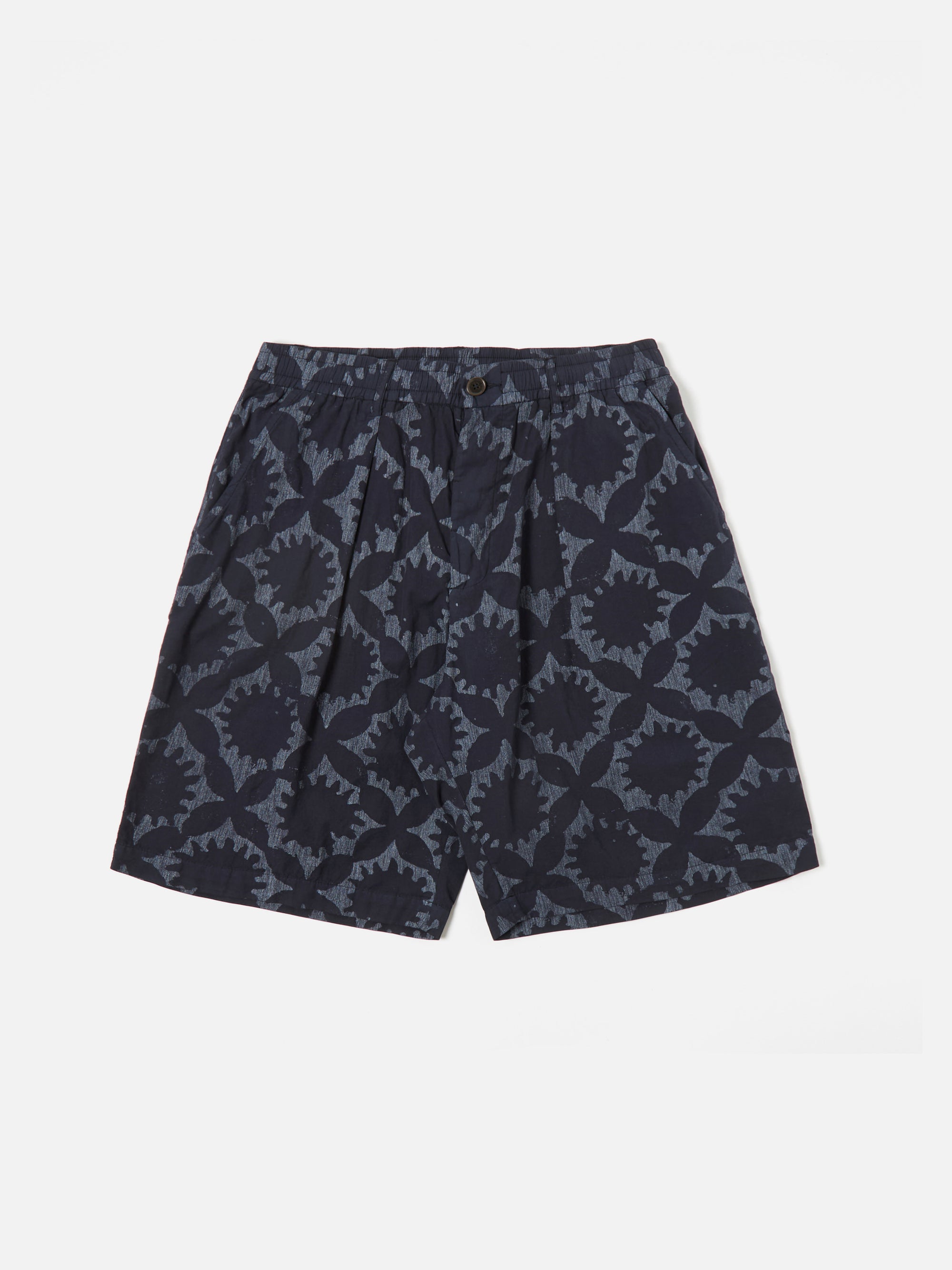 Navy Over Dyed Sun Print Pleated Track Short
