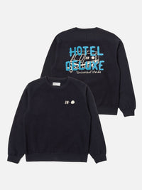 Navy Hotel Deluxe' Embroidered Brush Back Crew Sweat