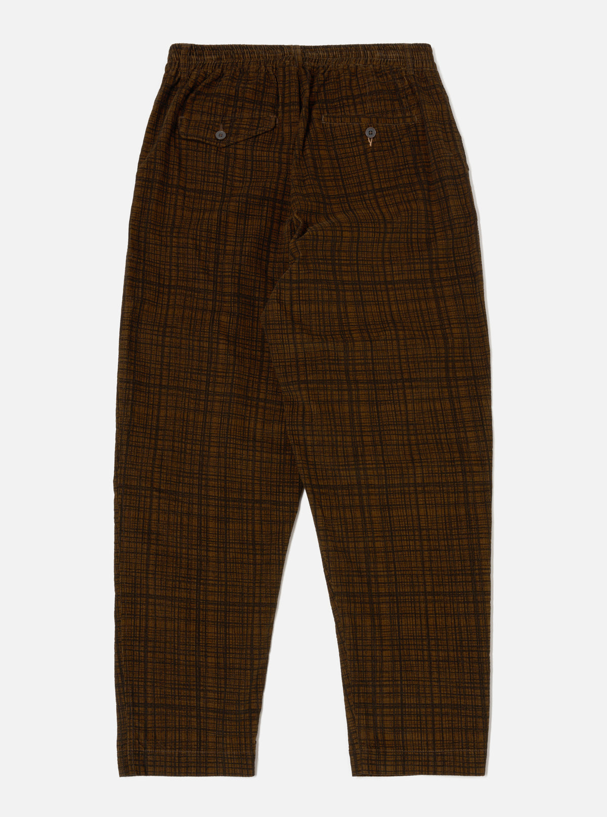 Brown Check Cord Seersucker Pleated Track Pant