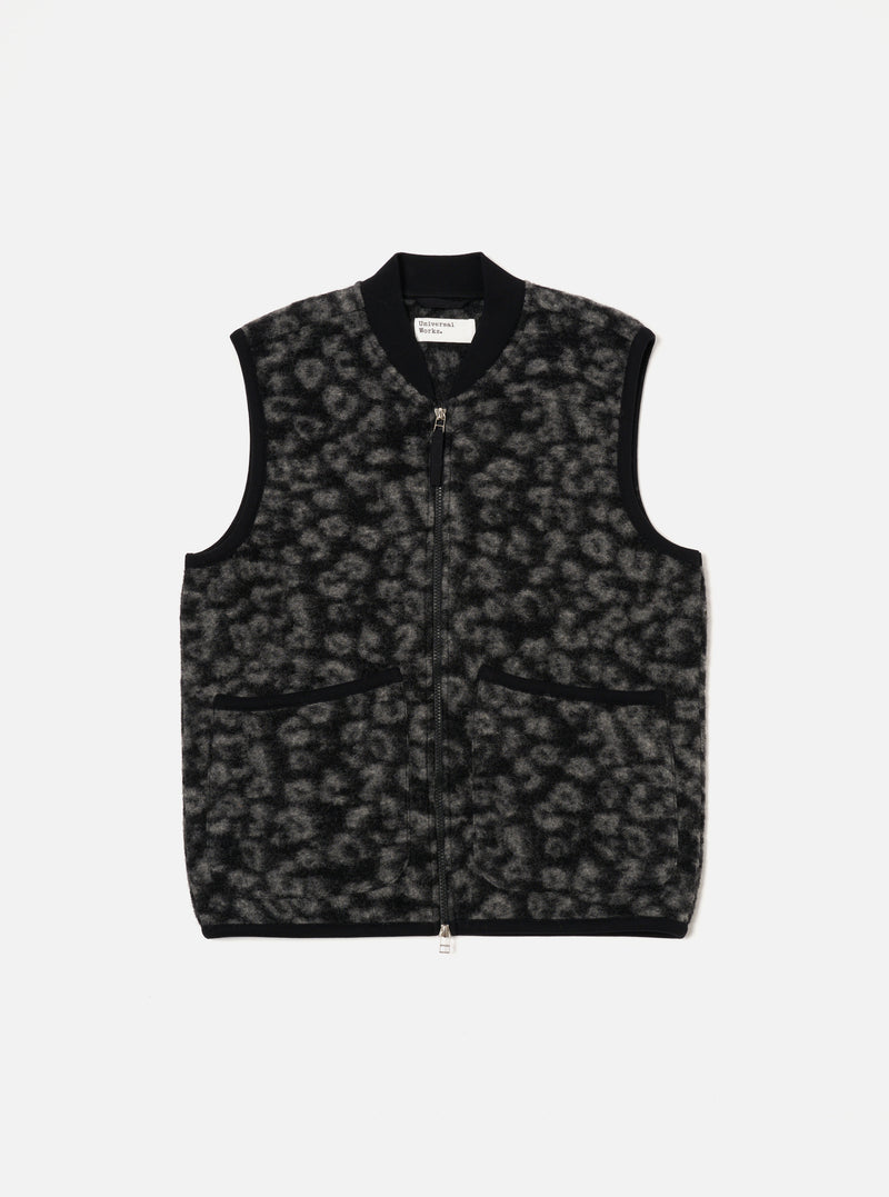 Black/Charcoal Leopard Fleece Zip Waistcoat