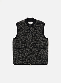 Black/Charcoal Leopard Fleece Zip Waistcoat