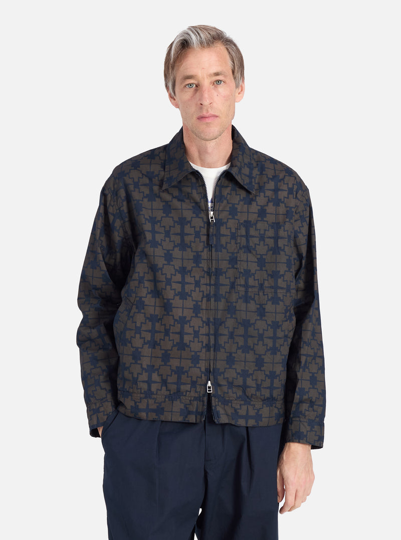 Navy Mitla Print Cotton Rose Bowl Jacket