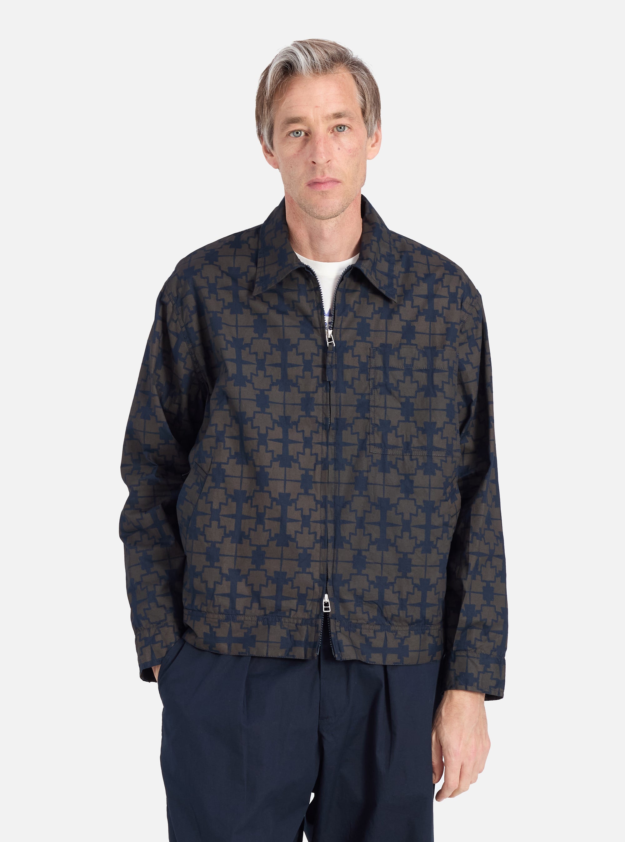 Navy Mitla Print Cotton Rose Bowl Jacket