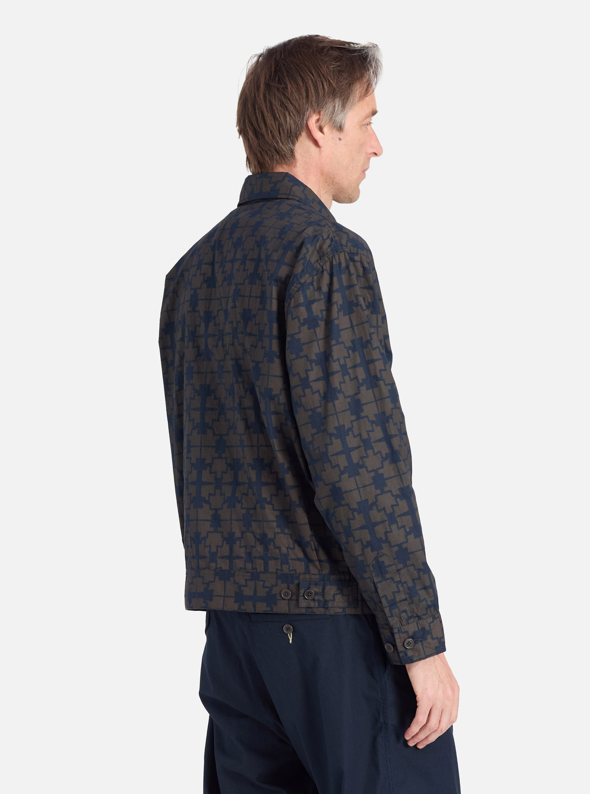 Navy Mitla Print Cotton Rose Bowl Jacket