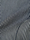 Close-up of the Indigo Hickory Stripe Denim Original Bakers Jacket. The image shows the texture and pattern of the blue and white striped denim fabric.