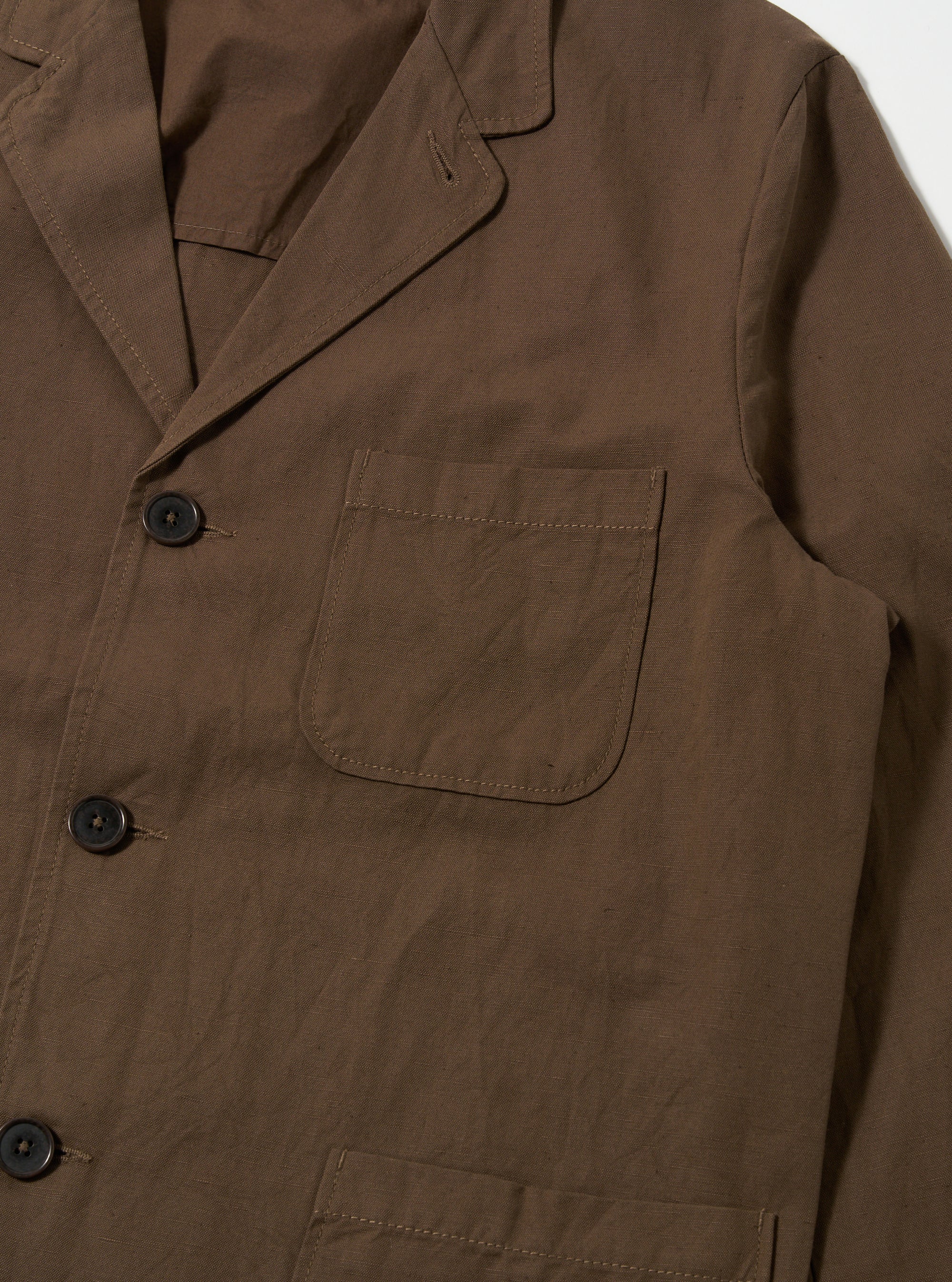 Khaki Linen Slub Weave Three Button Jacket