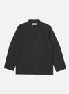 The Charcoal Fine Linen Mix Three Button Jacket is displayed on a white background. The jacket is a dark charcoal color and has a classic fit.