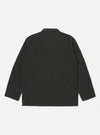 Back view of the Charcoal Fine Linen Mix Three Button Jacket on a white background. The jacket is a dark charcoal color and has a classic fit.