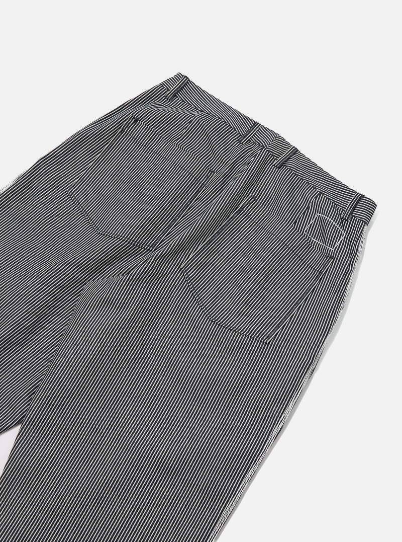Close-up of the Indigo Hickory Stripe Denim Duke Pant, showcasing the denim material and striped pattern on a white background.