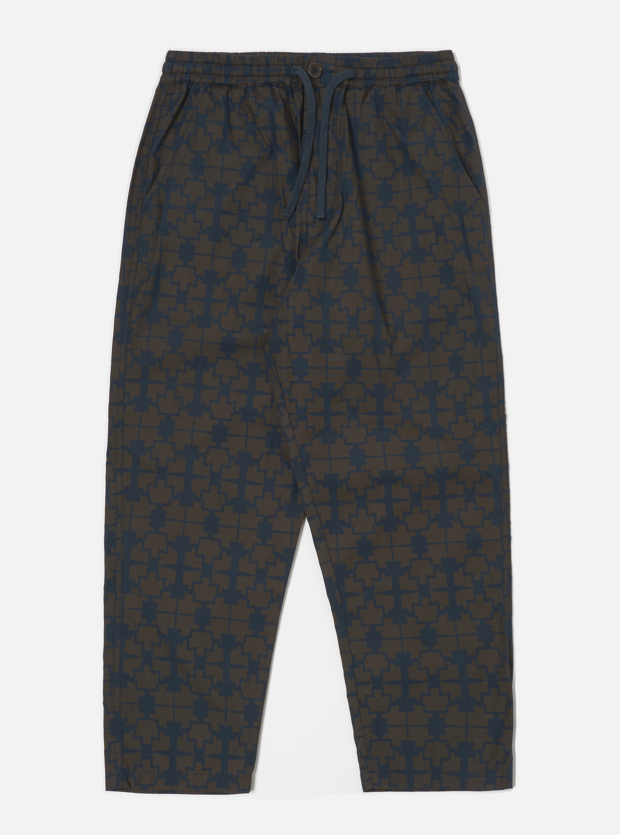 Navy Mitla Print Cotton Hi Water Trouser