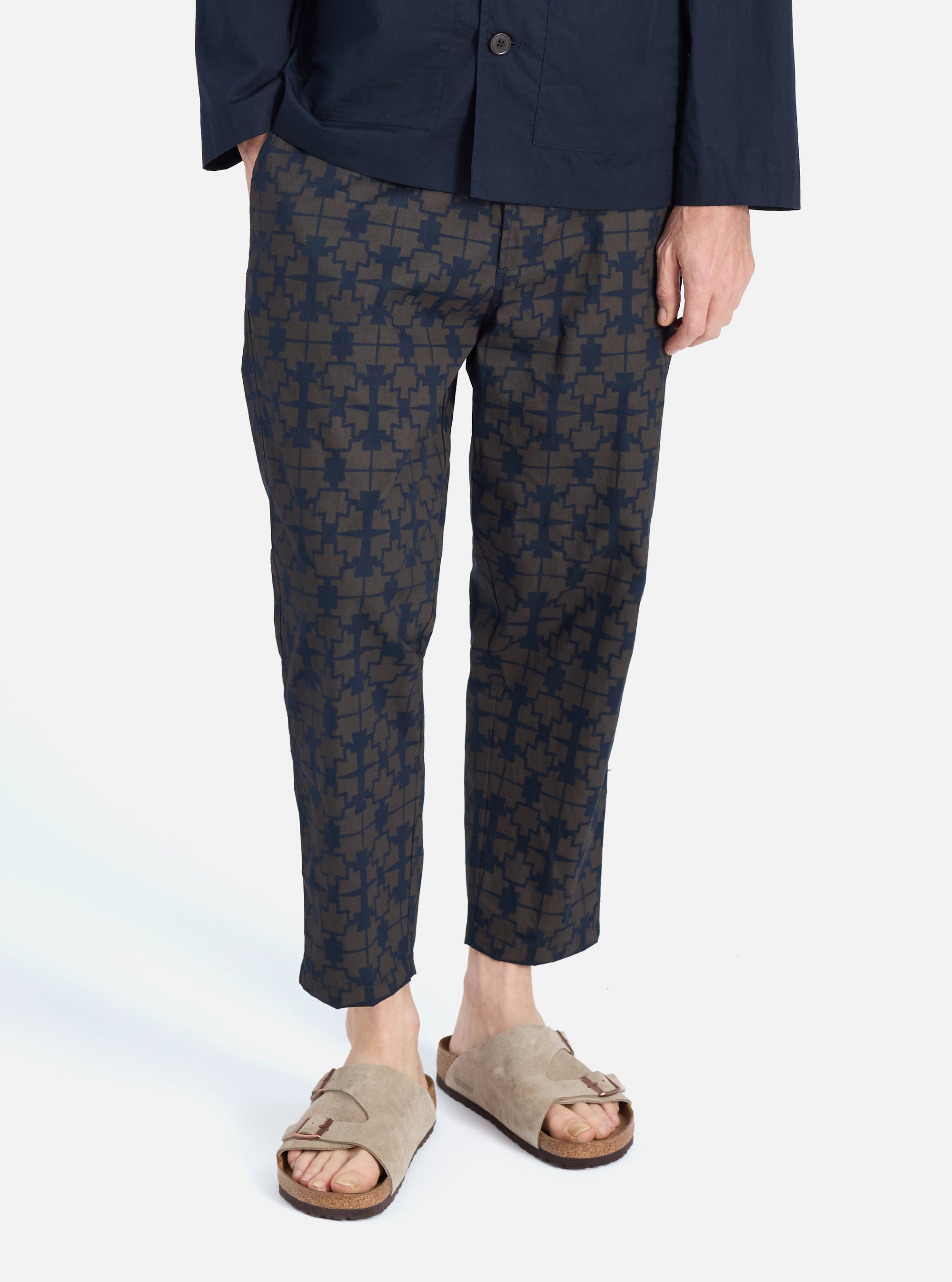 Navy Mitla Print Cotton Hi Water Trouser