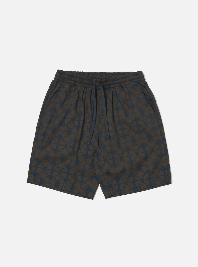 Navy Mitla Print Cotton Simple Short
