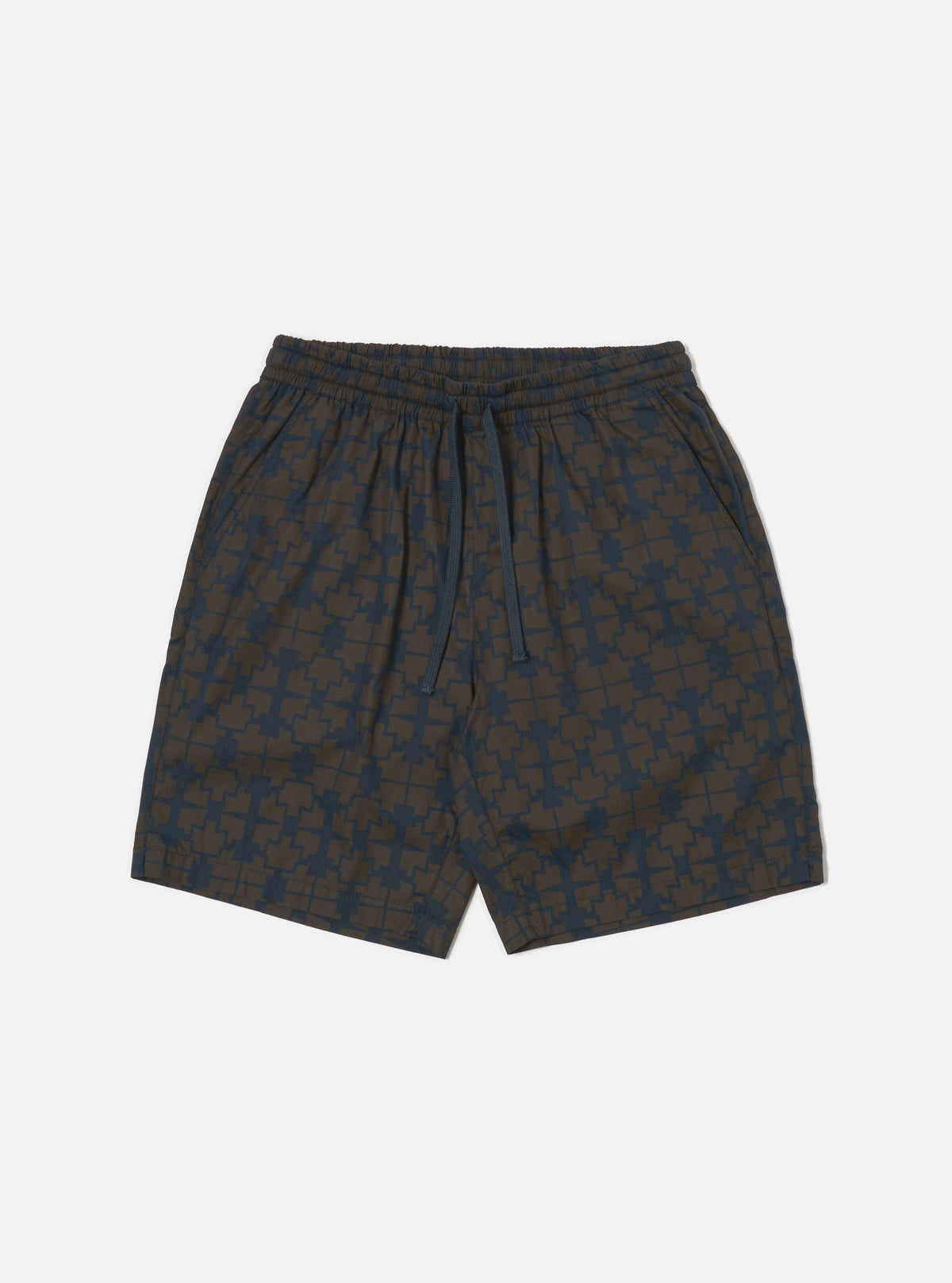 Navy Mitla Print Cotton Simple Short