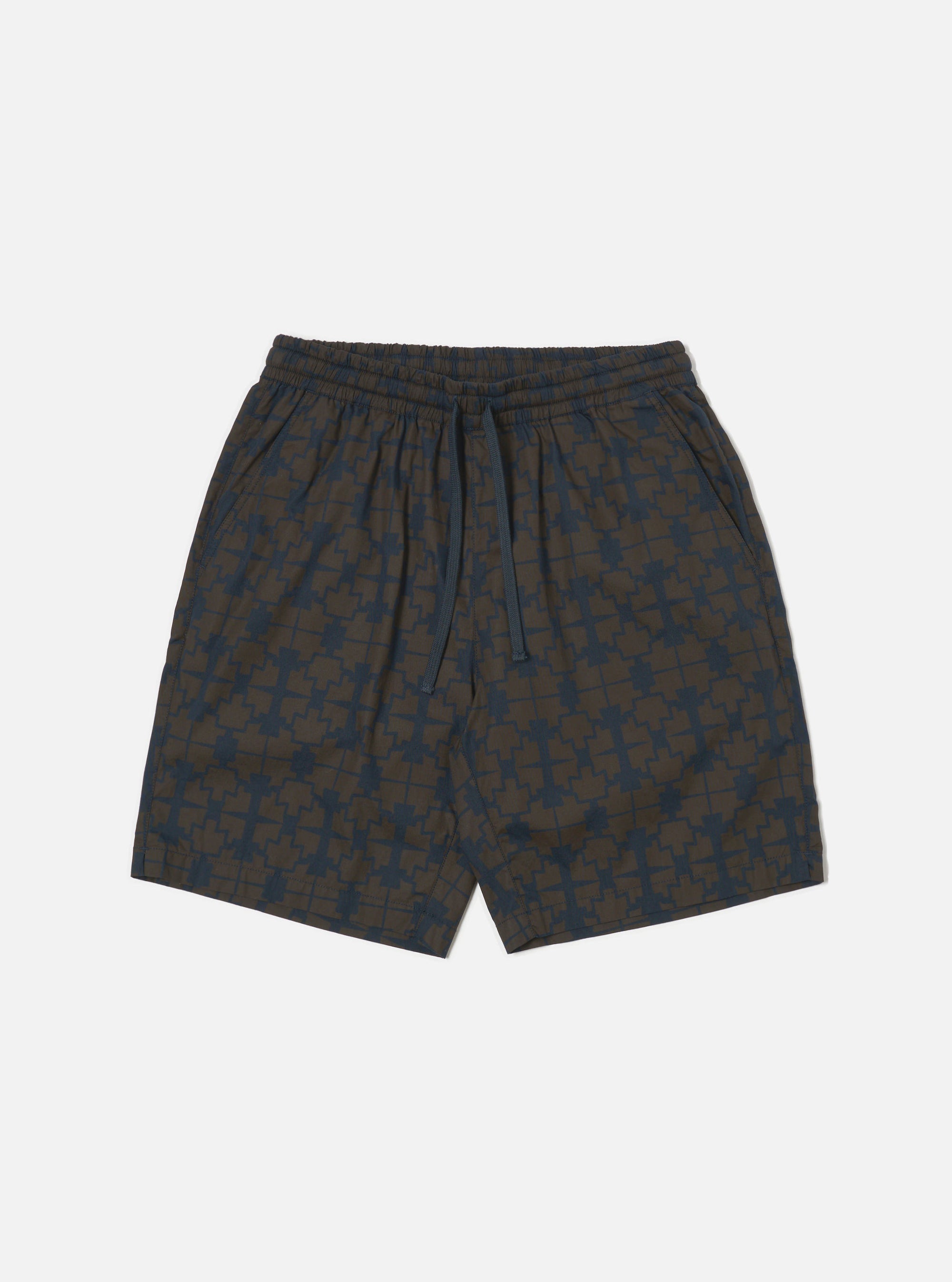 Navy Mitla Print Cotton Simple Short