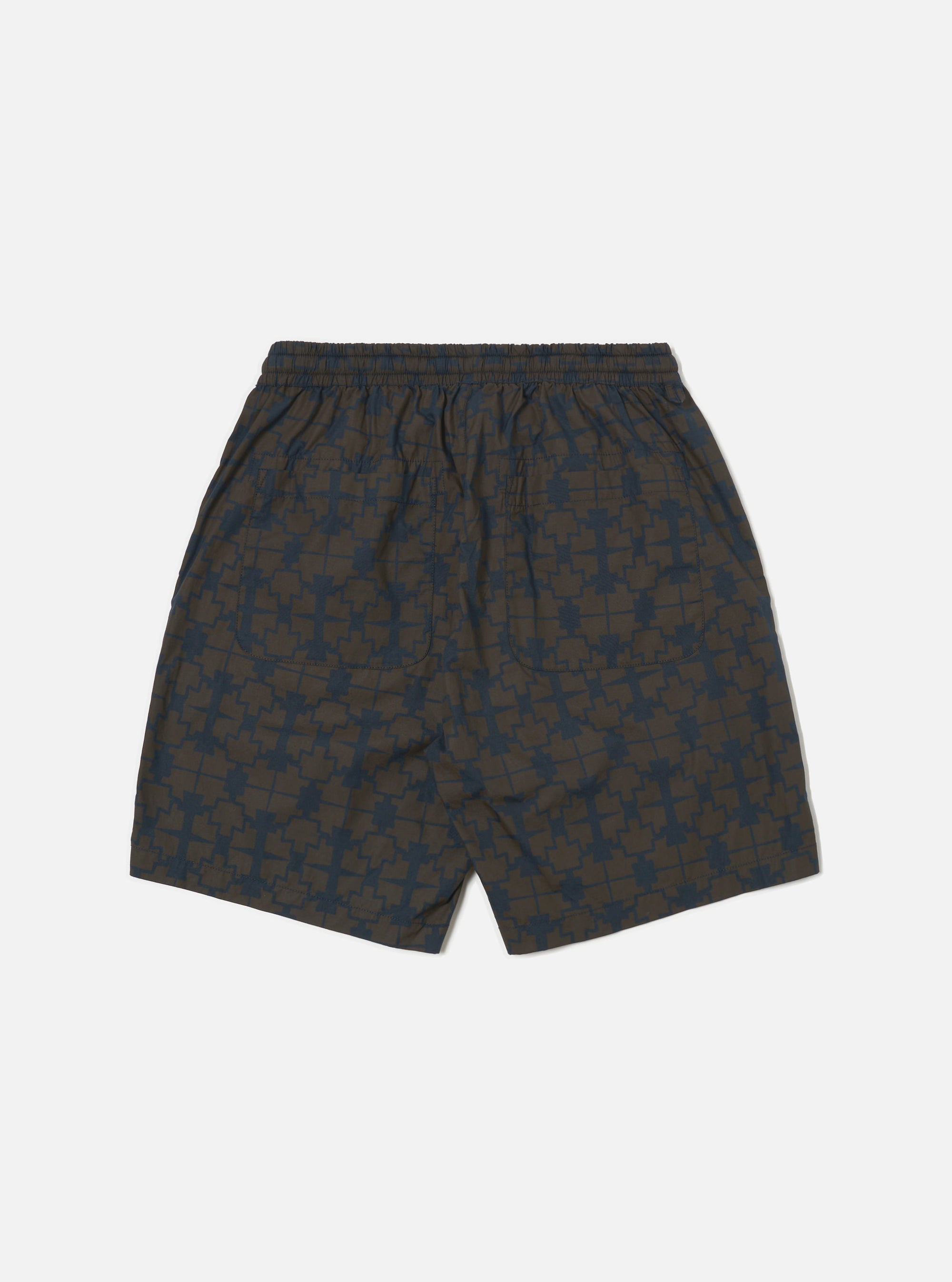 Navy Mitla Print Cotton Simple Short