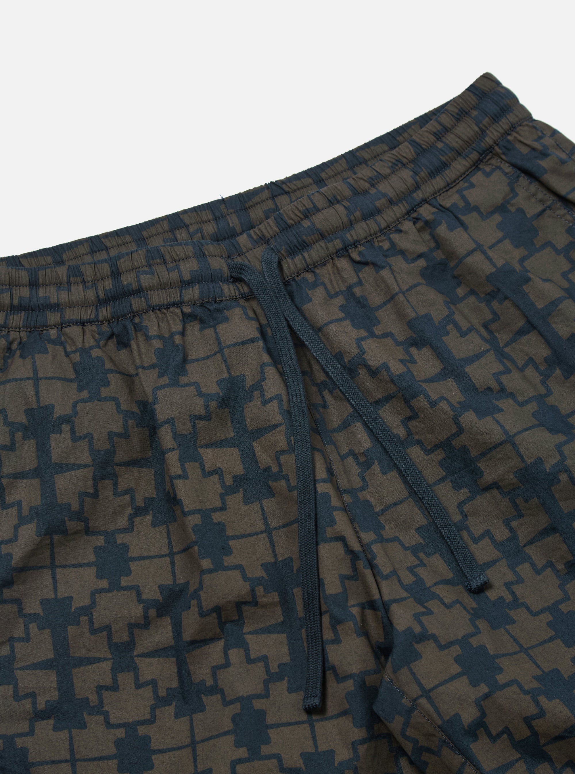 Navy Mitla Print Cotton Simple Short