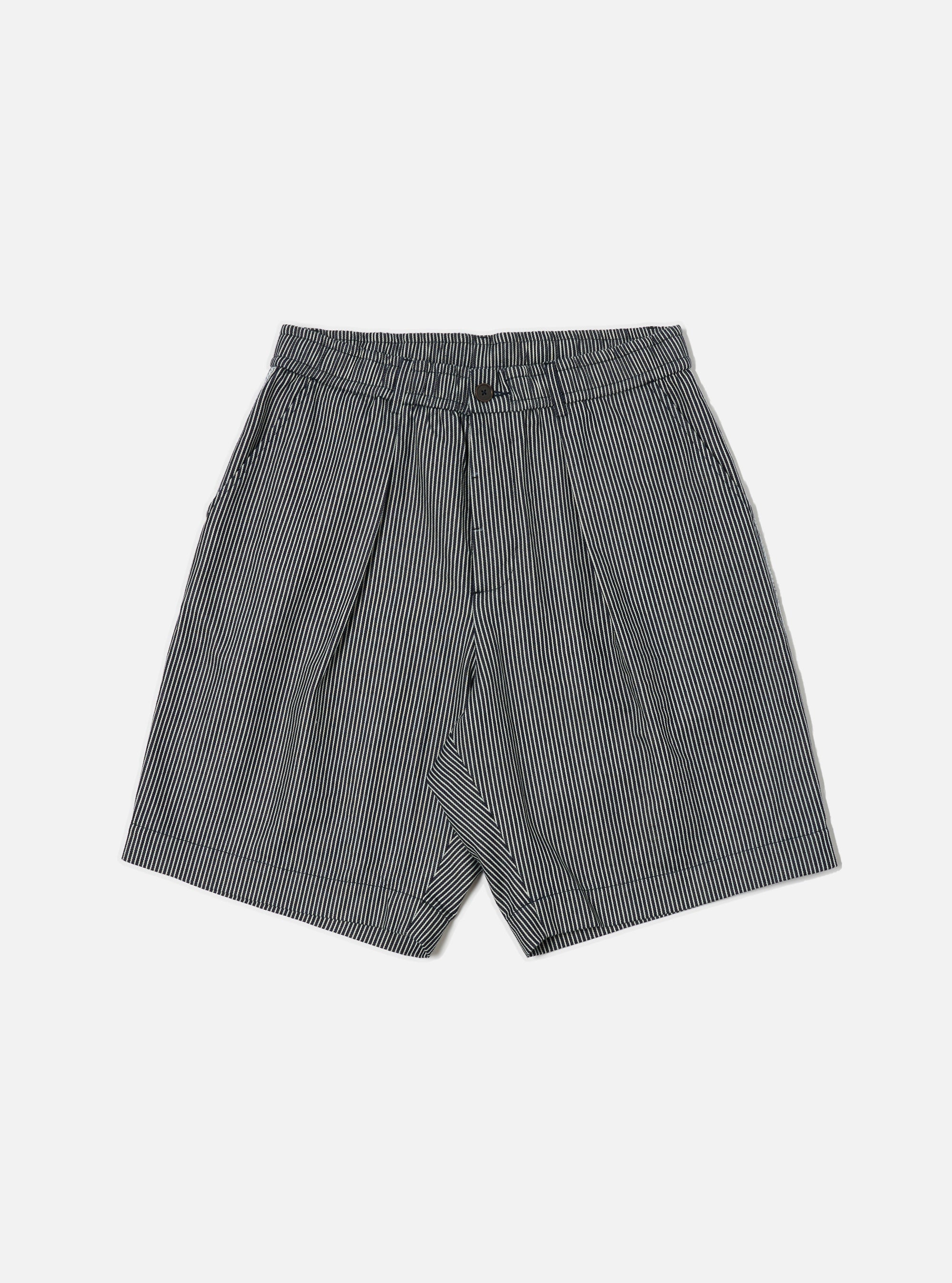 Indigo Hickory Stripe Denim Pleated Track Short