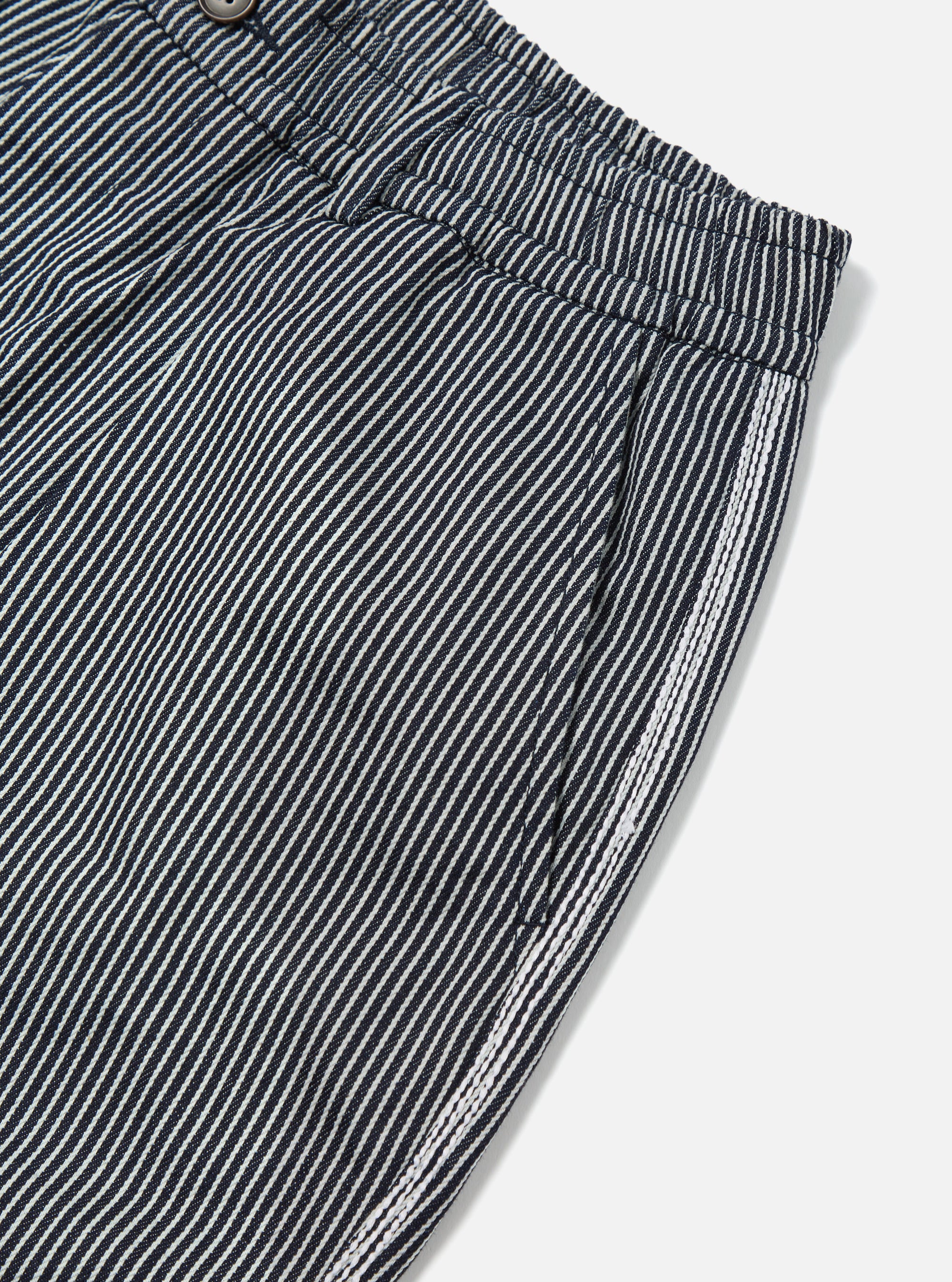 Indigo Hickory Stripe Denim Pleated Track Short