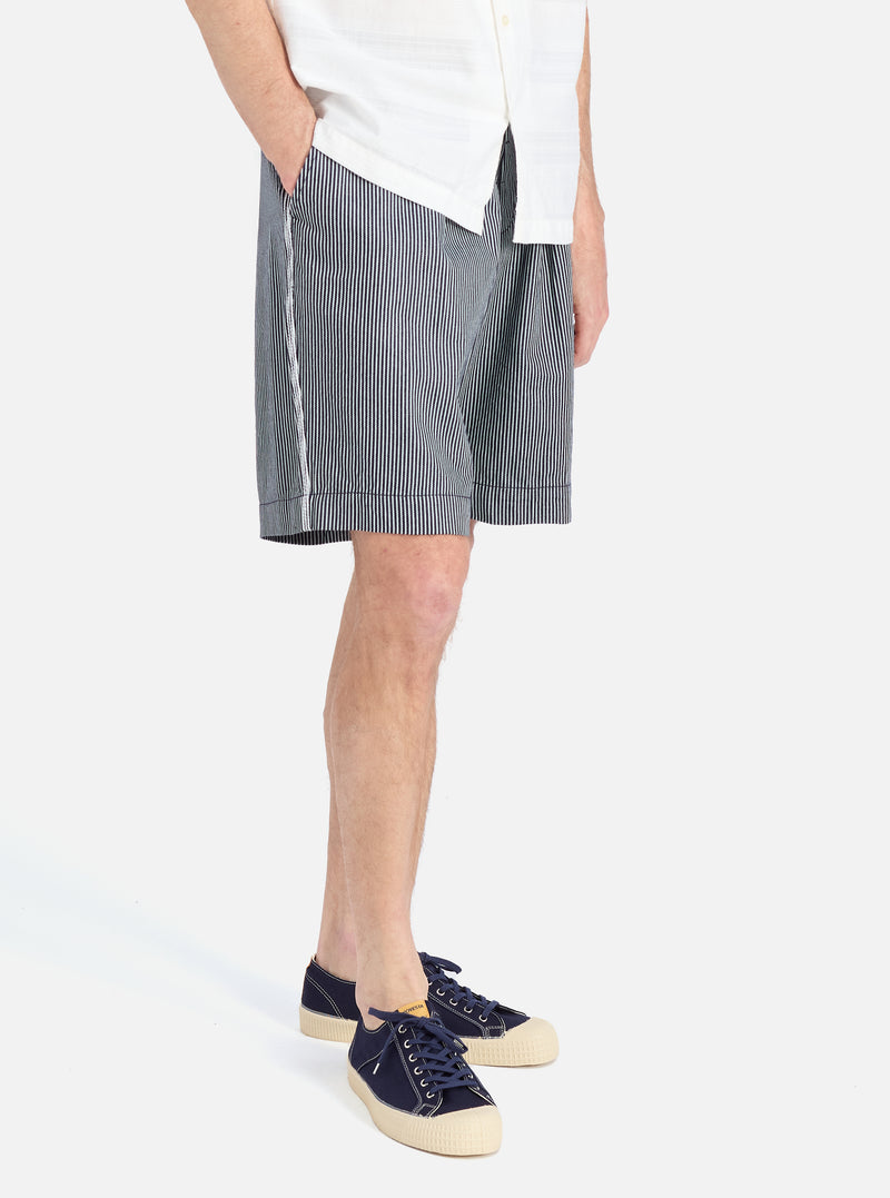 Indigo Hickory Stripe Denim Pleated Track Short