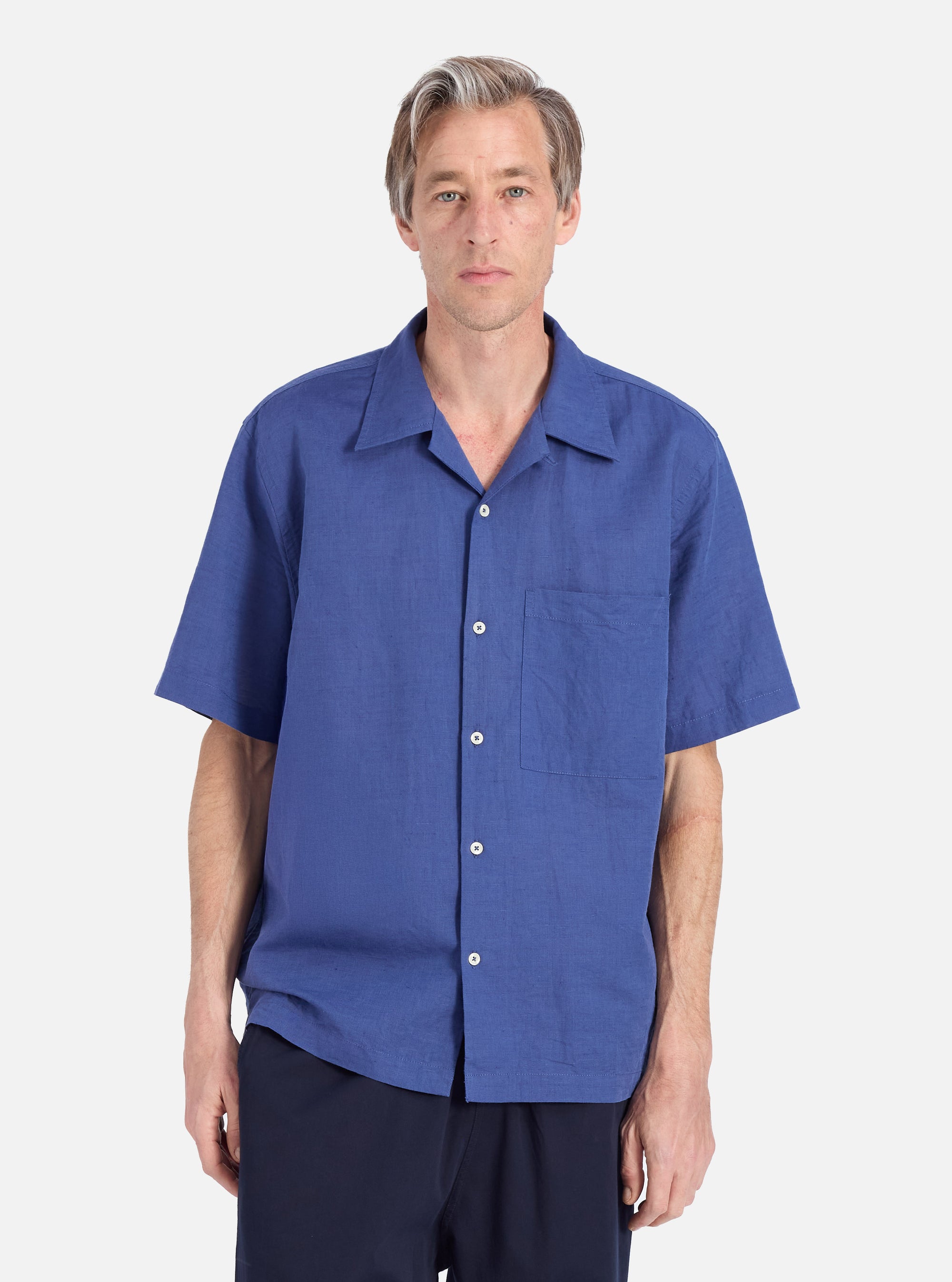 Blue Linen Cotton Shirting Camp Shirt