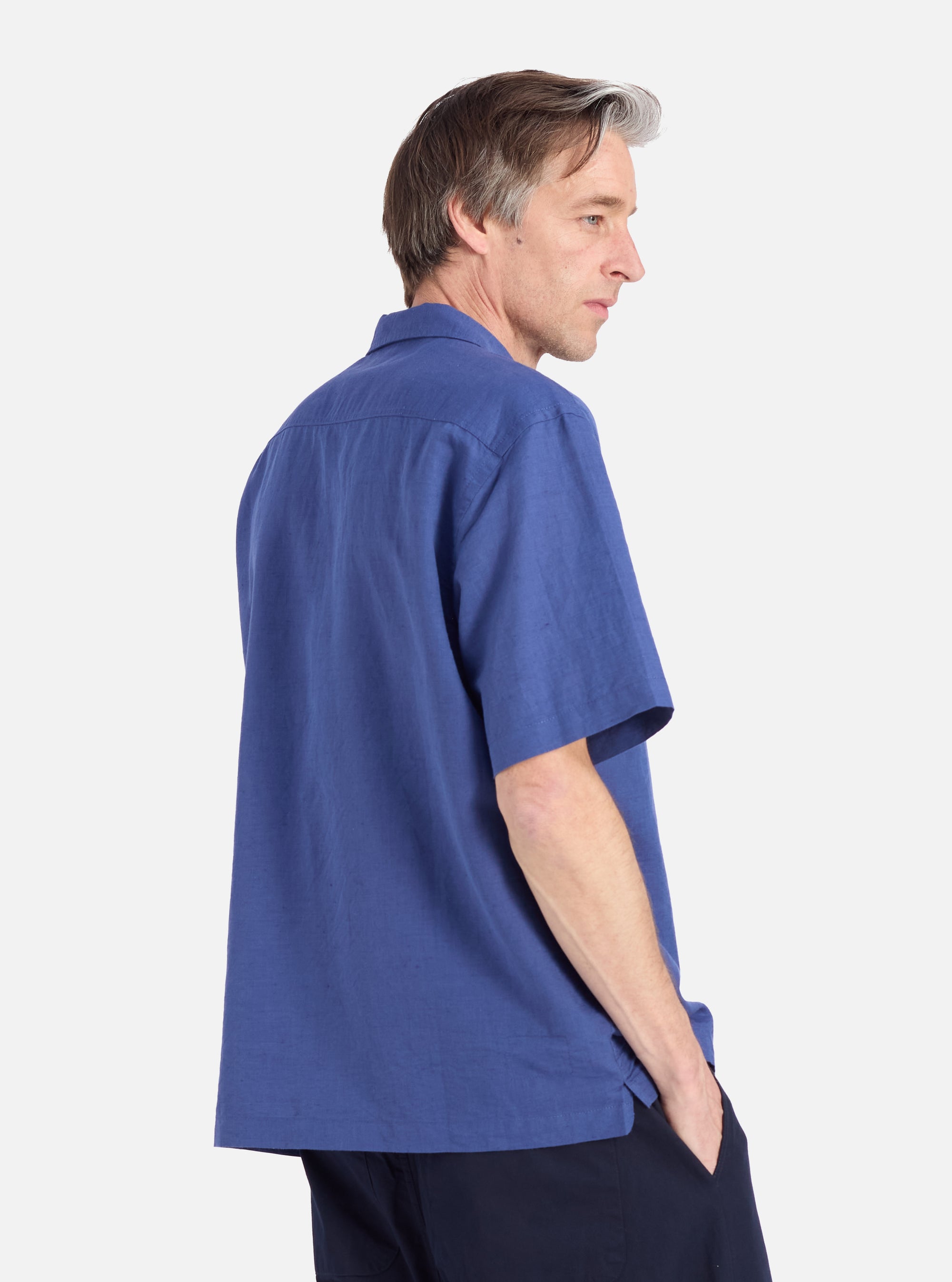 Blue Linen Cotton Shirting Camp Shirt