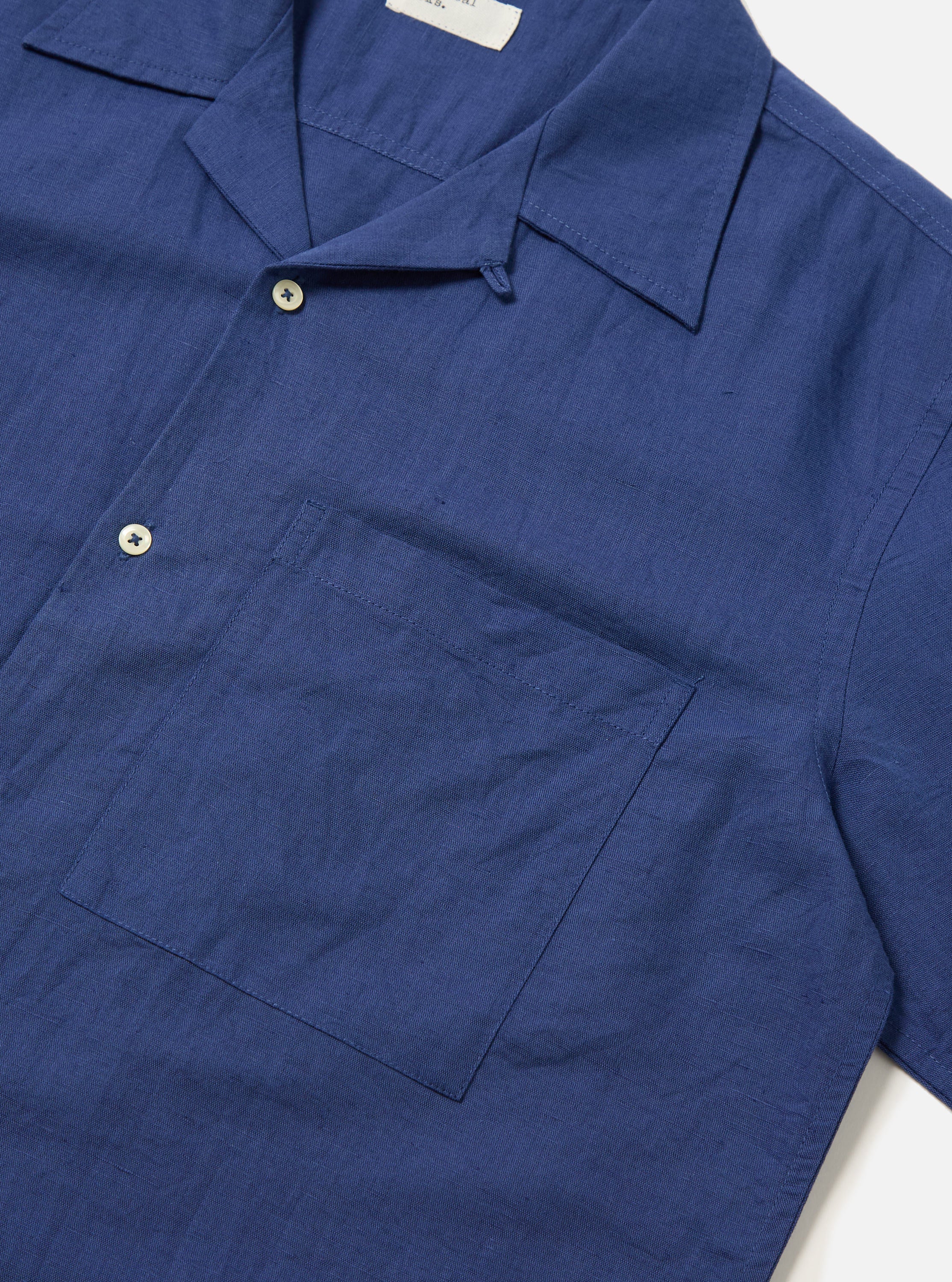 Men's Blue Linen Cotton Shirting Camp Collar Shirt – Universal Works