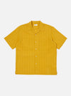The Mustard Dobby Self Stripe Camper Shirt is laid flat on a white background. The shirt is a short sleeve button up with two chest pockets.