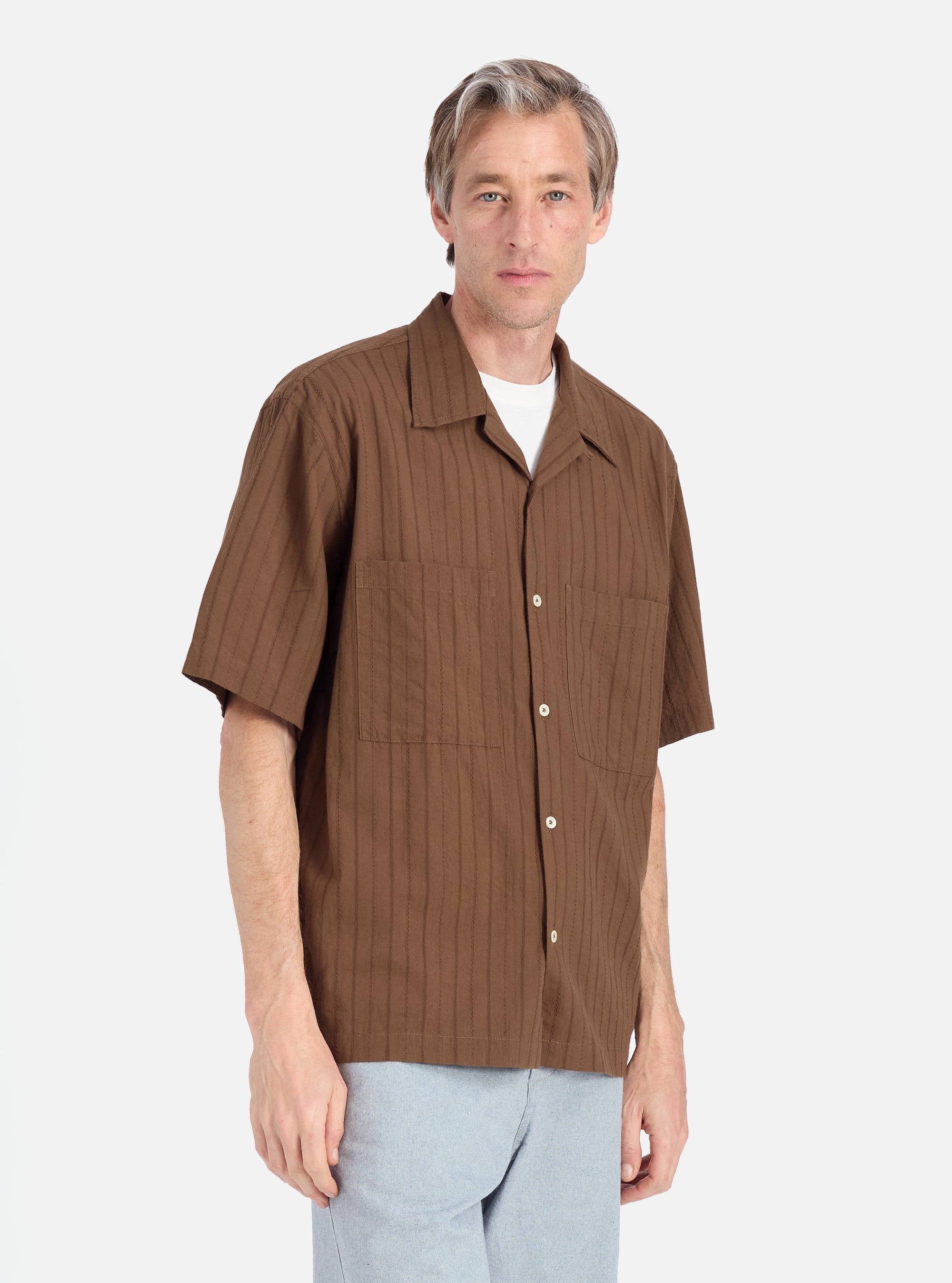 Brown Dobby Self Stripe Camper Shirt