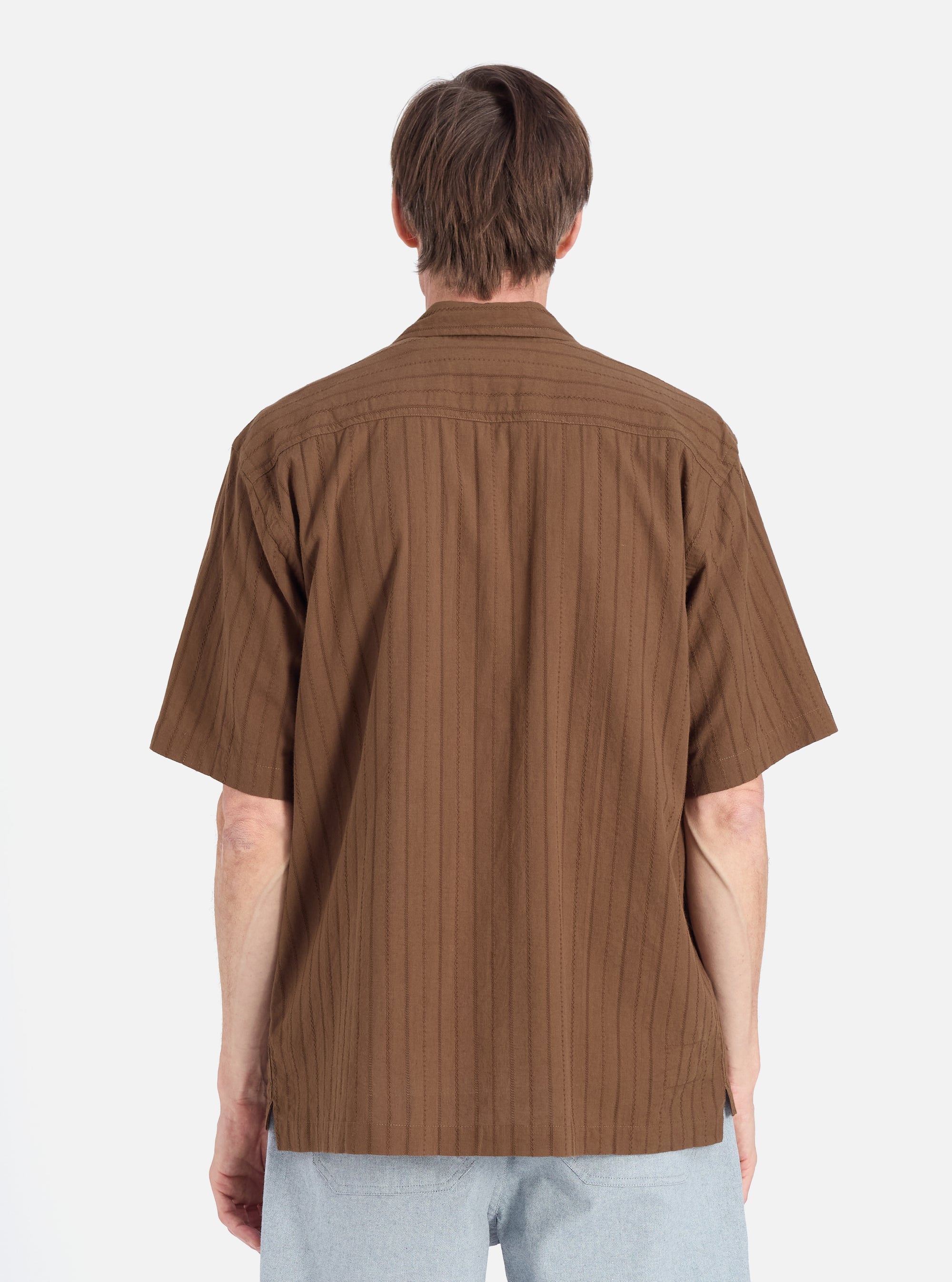 Brown Dobby Self Stripe Camper Shirt