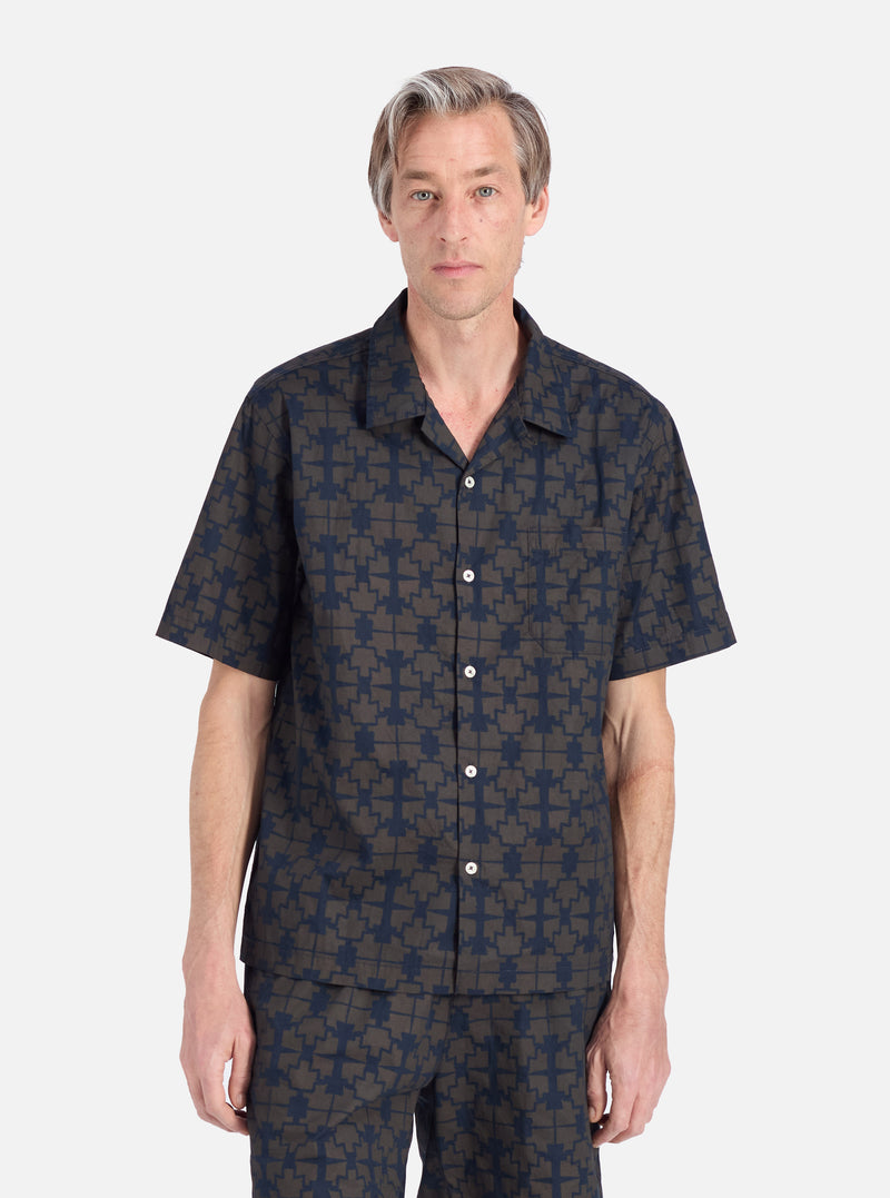 Navy Mitla Print Cotton Road Shirt