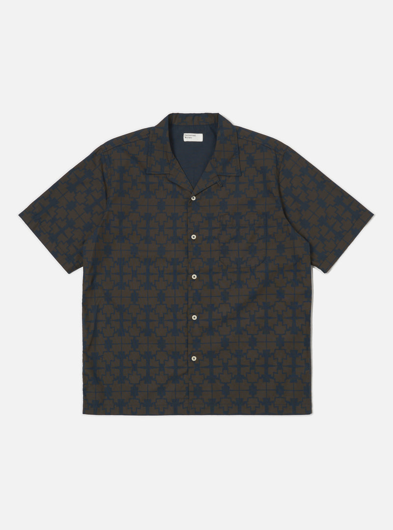 Navy Mitla Print Cotton Road Shirt