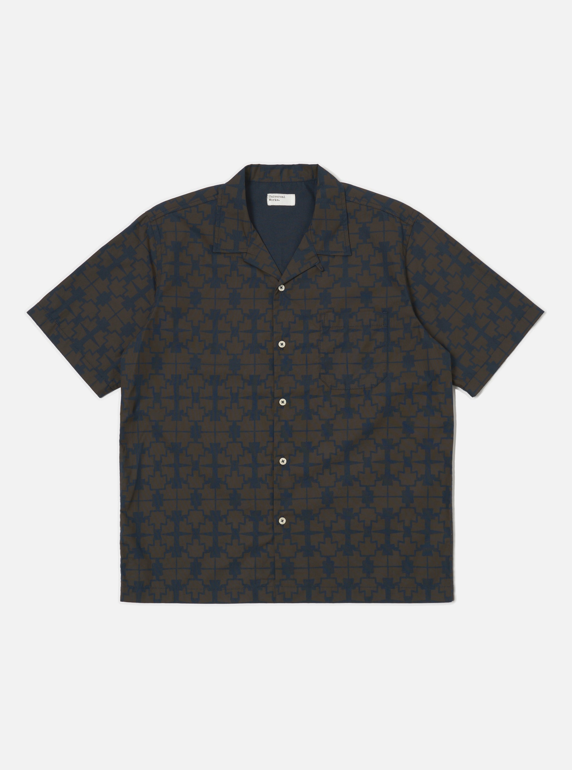 Navy Mitla Print Cotton Road Shirt