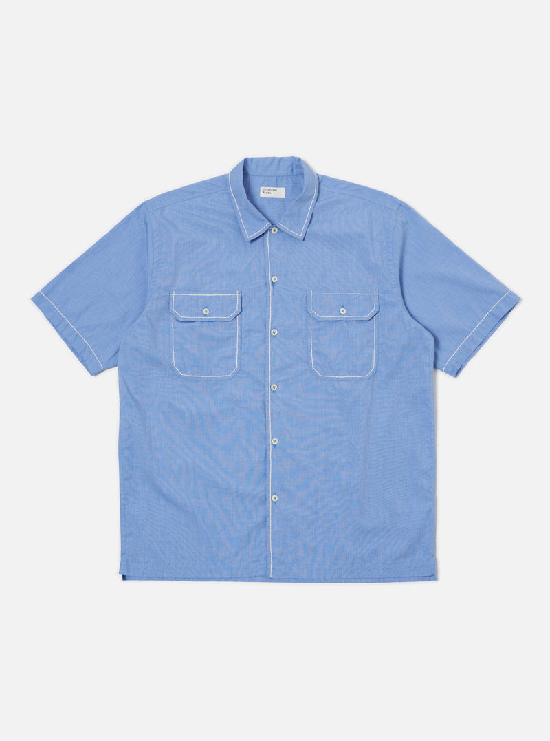 Blue End On End Cotton Utility SS Shirt
