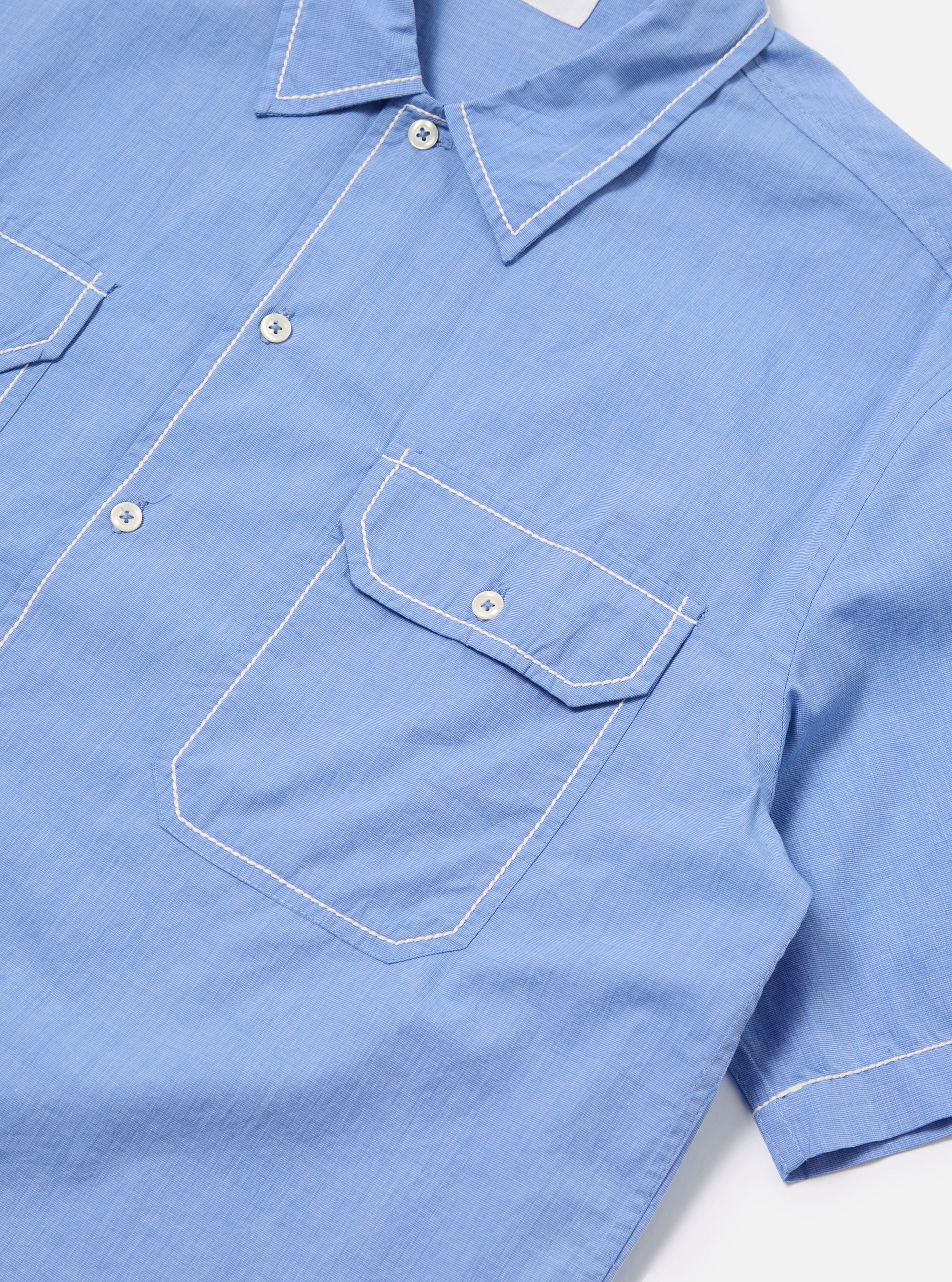 Blue End On End Cotton Utility SS Shirt