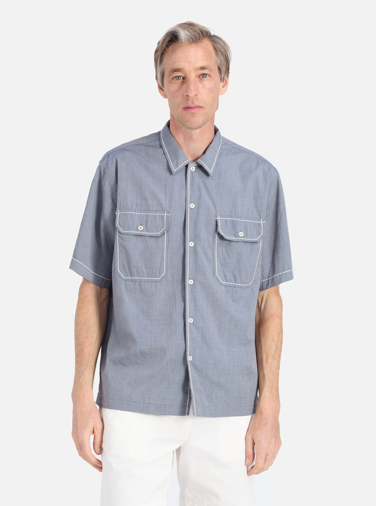 Grey End On End Cotton Utility SS Shirt