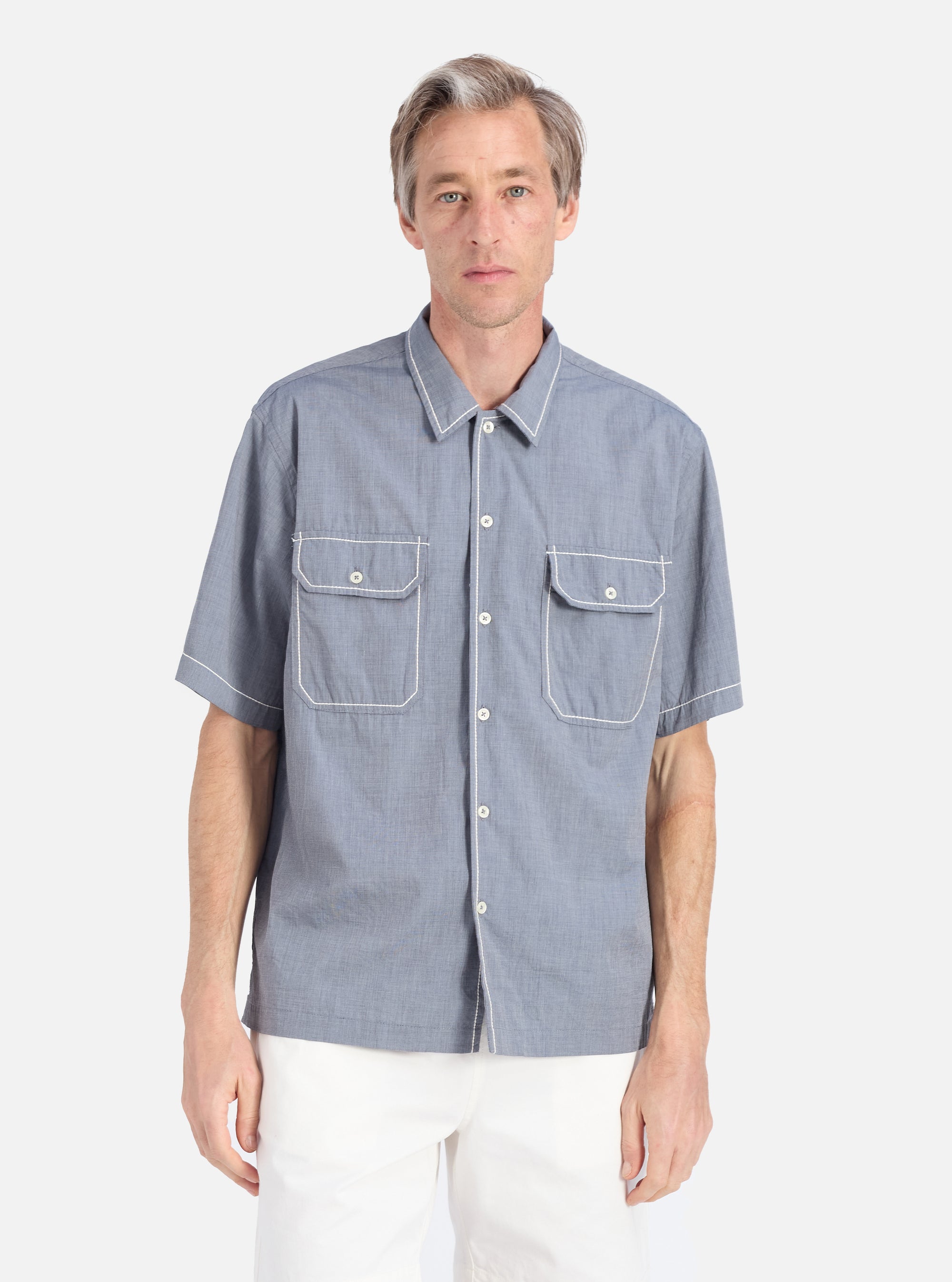 Grey End On End Cotton Utility SS Shirt