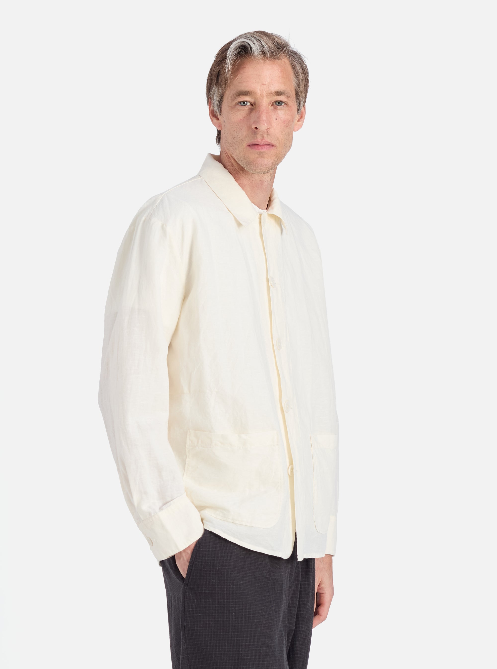 Ecru Linen Cotton Shirting Travail Overshirt