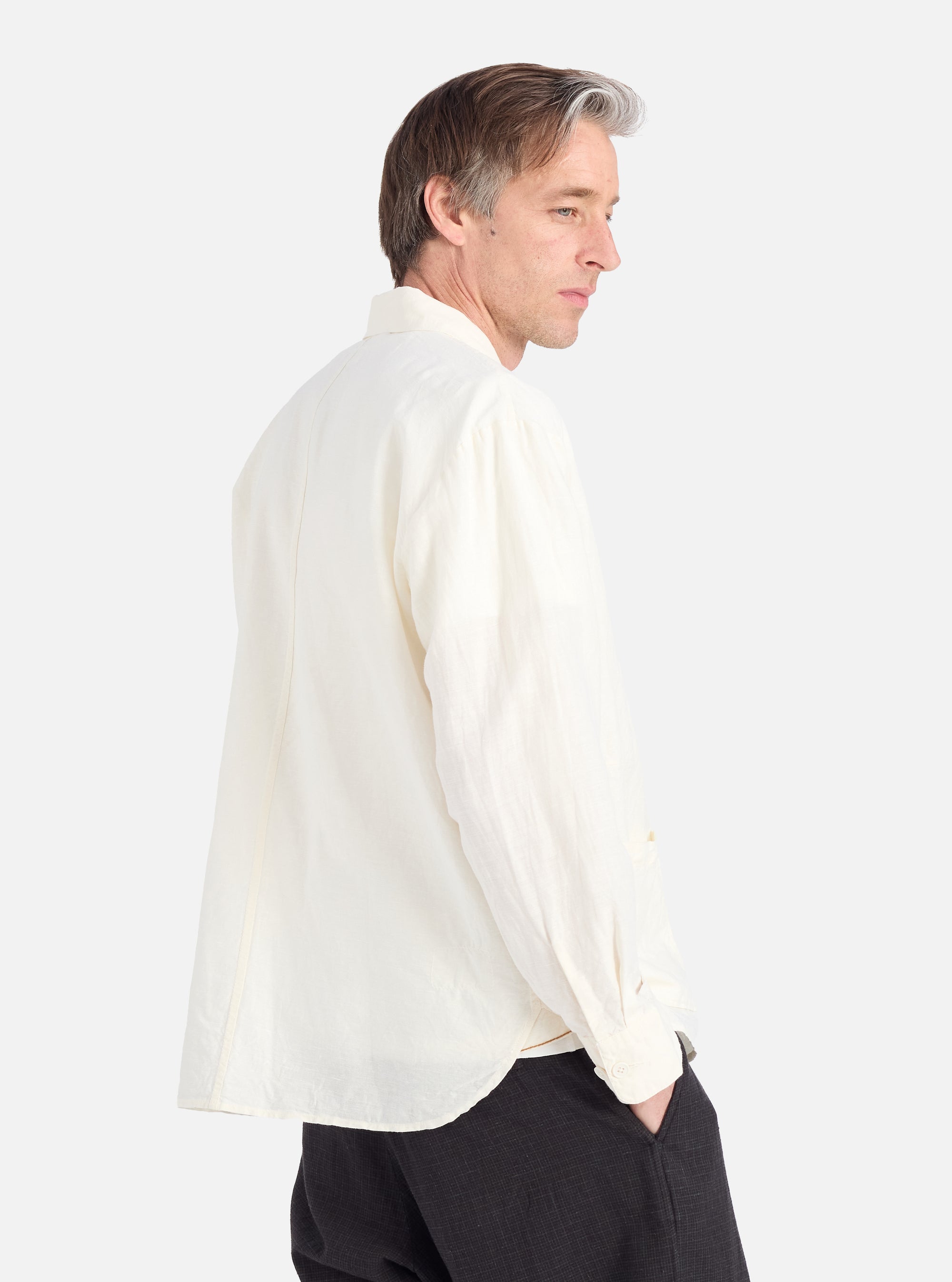 Ecru Linen Cotton Shirting Travail Overshirt