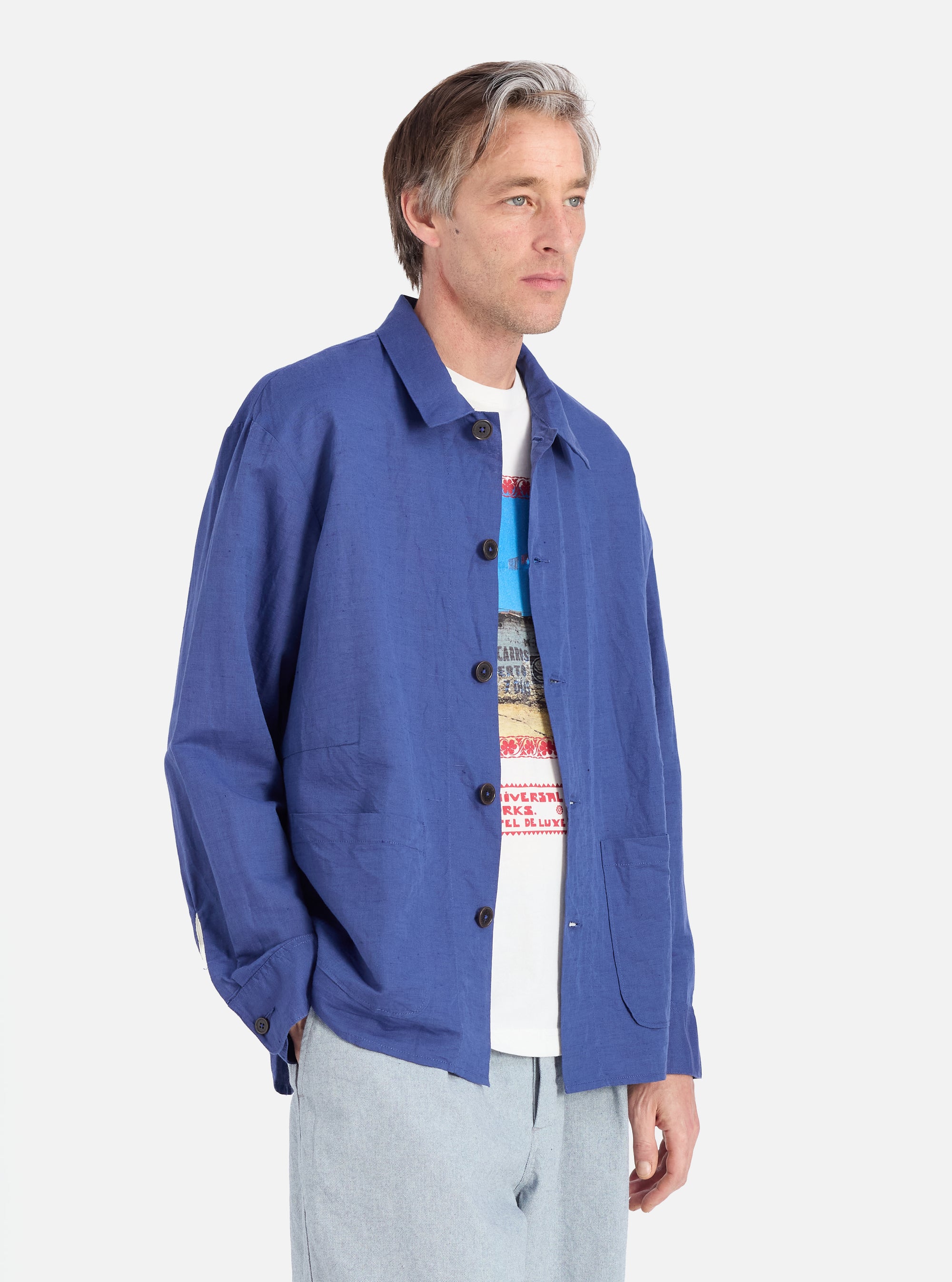 Blue Linen Cotton Shirting Travail Overshirt