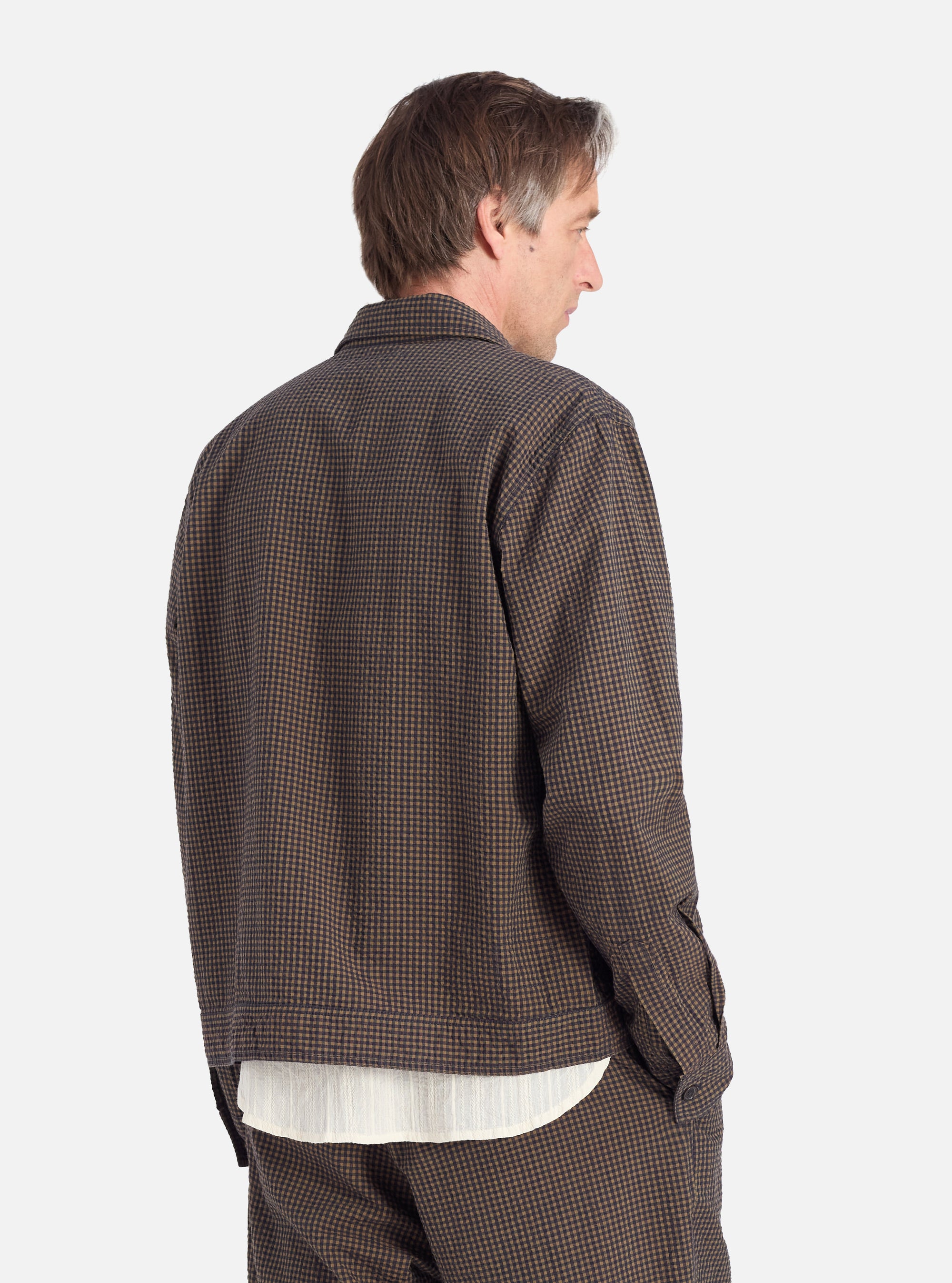 Navy Japanese Seersucker Zip Uniform Jacket