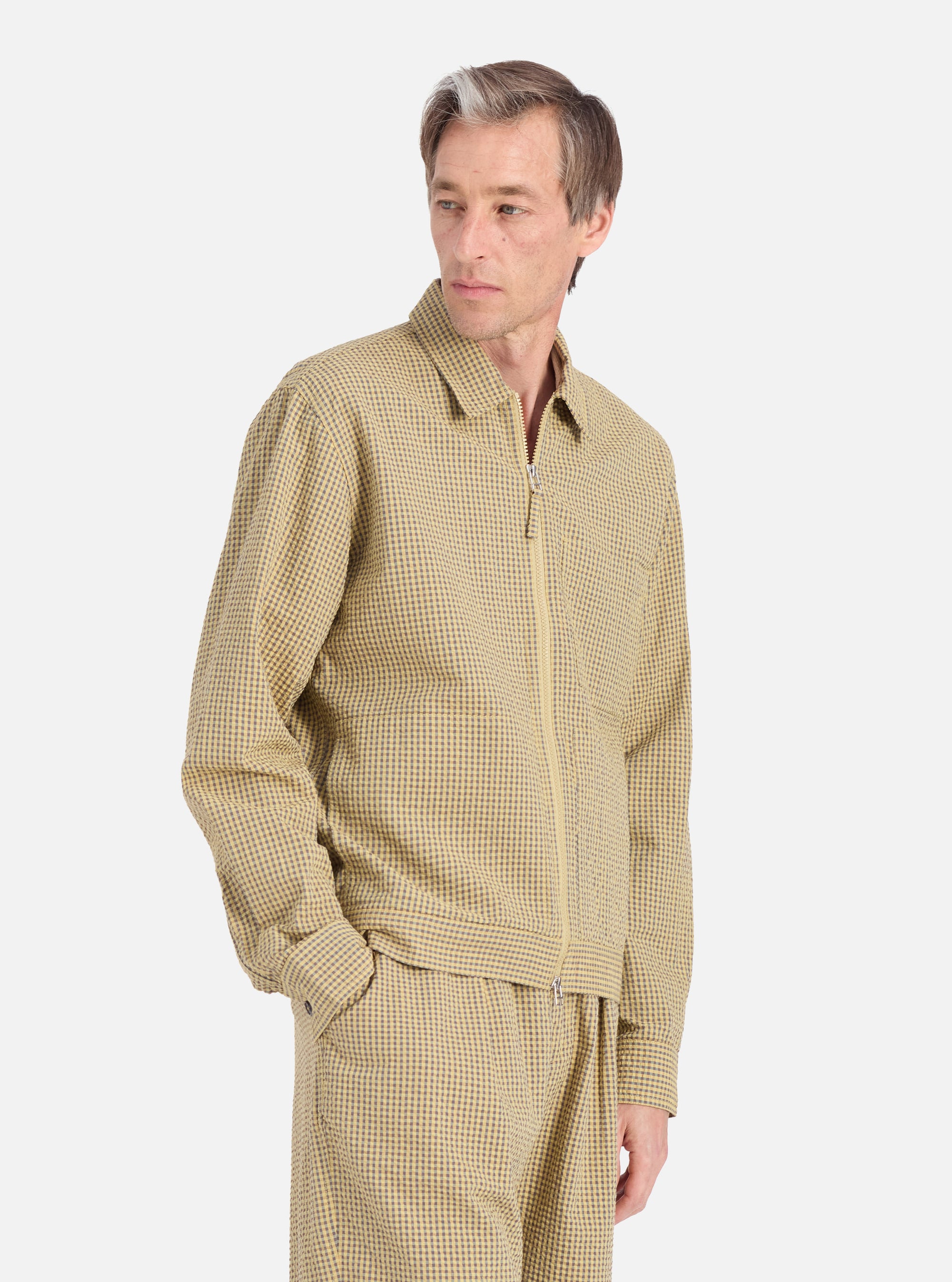 Yellow Japanese Seersucker Zip Uniform Jacket