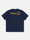 Back view of the Navy/Yellow Single Jersey Print Pocket Tee on a white background. The tee is navy with a yellow print on the back.